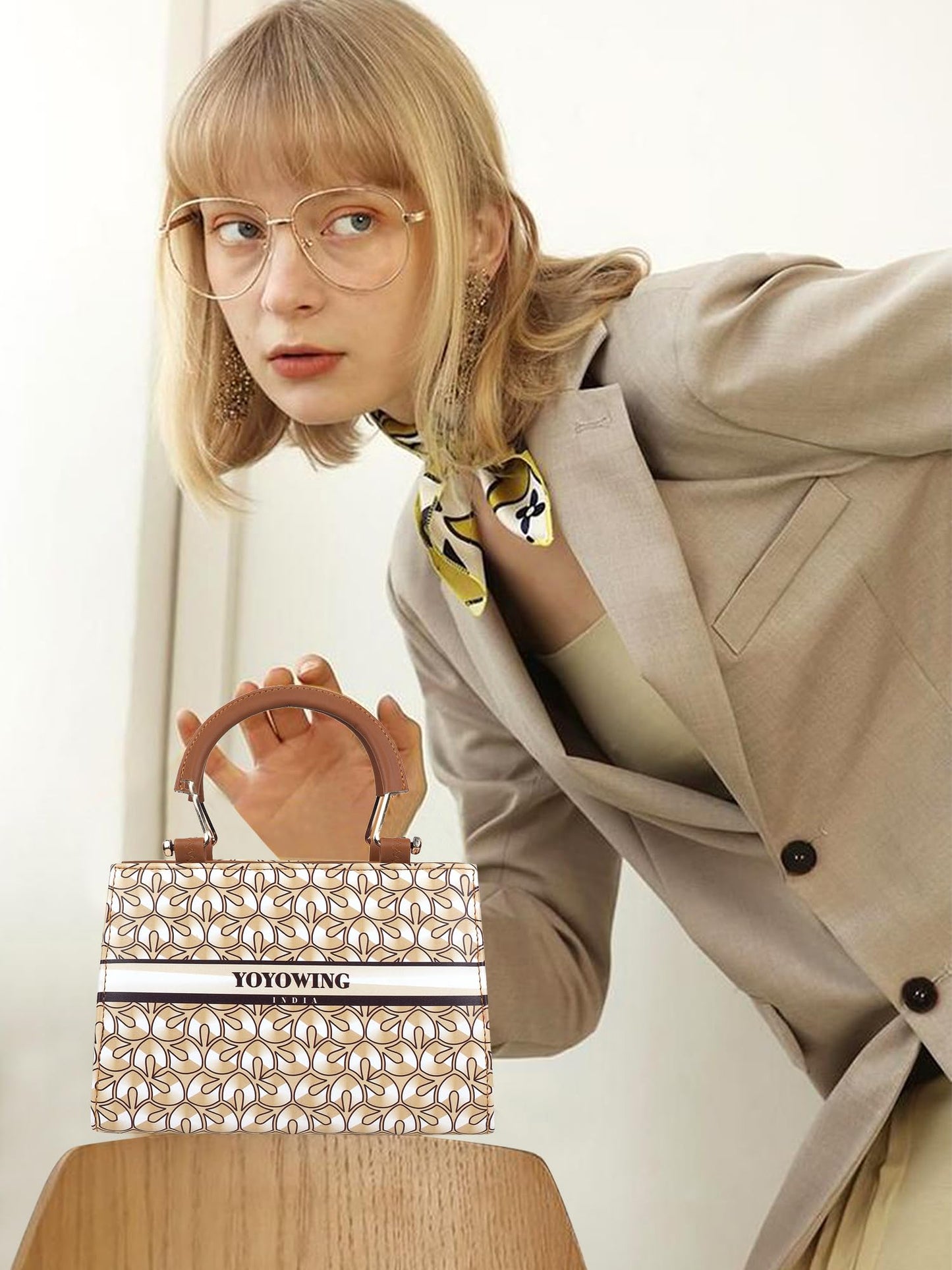 YOYOWING Cherry Brown Sling bag for women PU Synthetic Leather Cross body Ladies sling purse travel Geometric Pattern - SaumyasStore