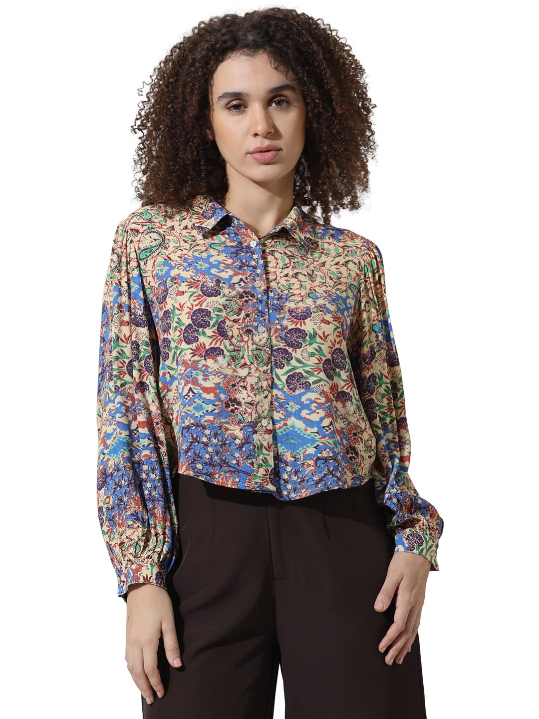 ONLY Women's Regular Fit Shirt (15334399-Azure Blue_Azure - SaumyasStore