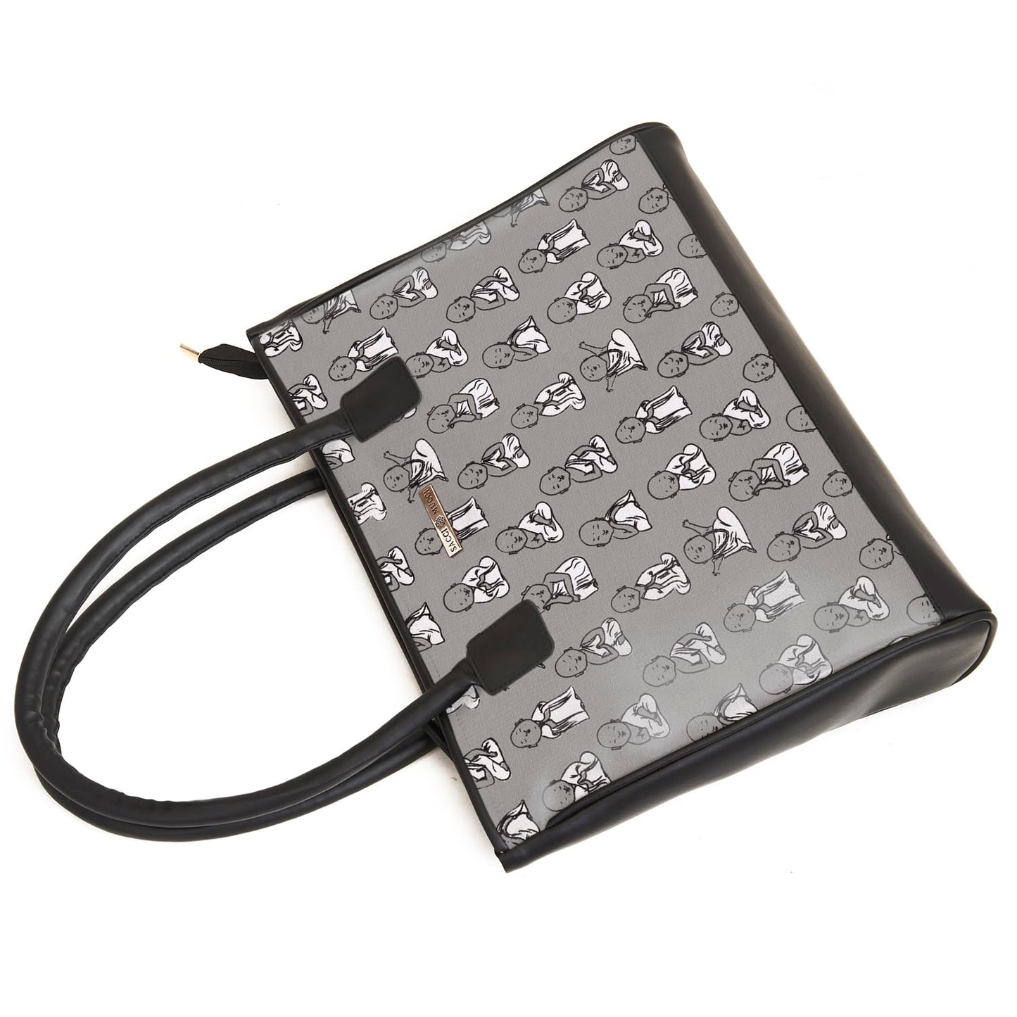 SACCI MUCCI Women's Tote Bag | Tote Bags For Women with Padded Laptop Compartment | Big Shoulder Bag for Office- Cute Monk Design Print (Black) - SaumyasStore