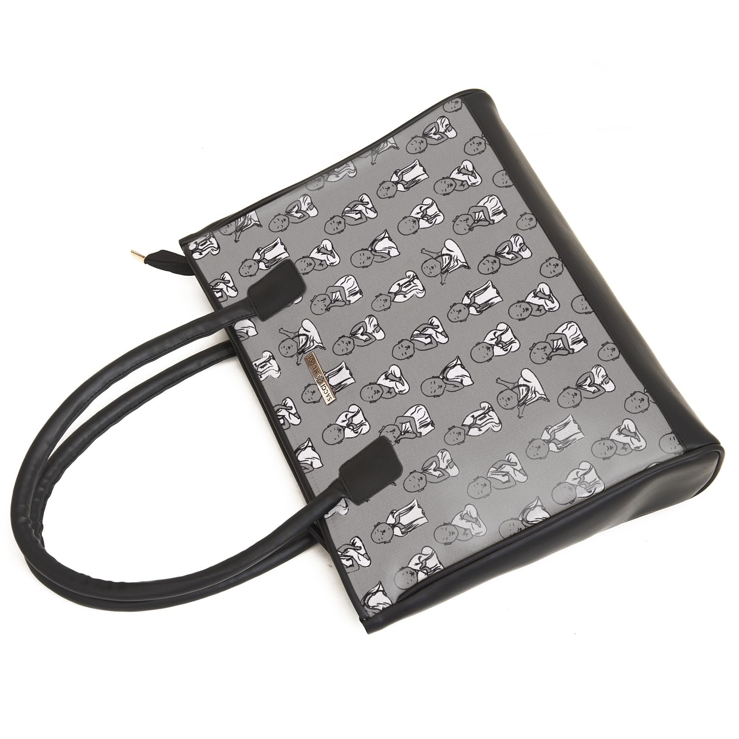 SACCI MUCCI Women's Tote Bag | Tote Bags For Women with Padded Laptop Compartment | Big Shoulder Bag for Office- Cute Monk Design Print (Black) - SaumyasStore