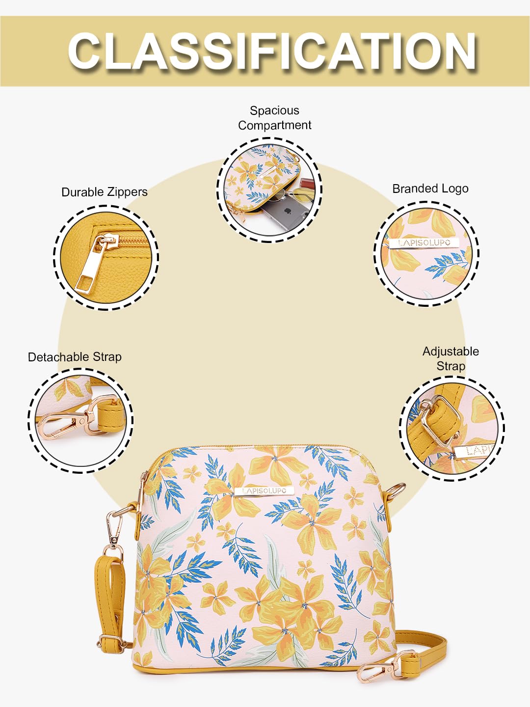 LAPIS O LUPO Women Flower Sling Bag (LLSL00105YL5 Yellow) - SaumyasStore