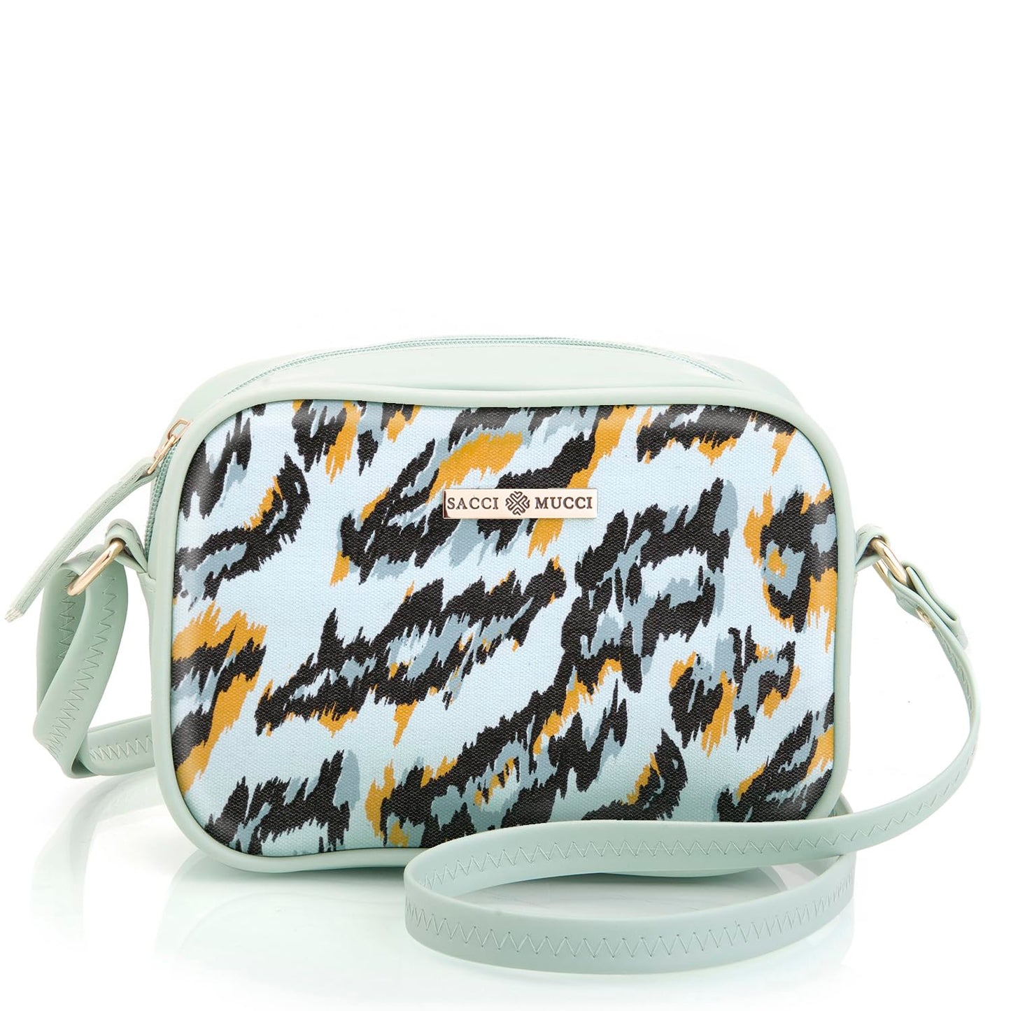 SACCI MUCCI Bags - Sling Crossbody Bag for Girls and Women | Zip Closure, Adjustable Straps - African Leopard (Mint Green) - SaumyasStore