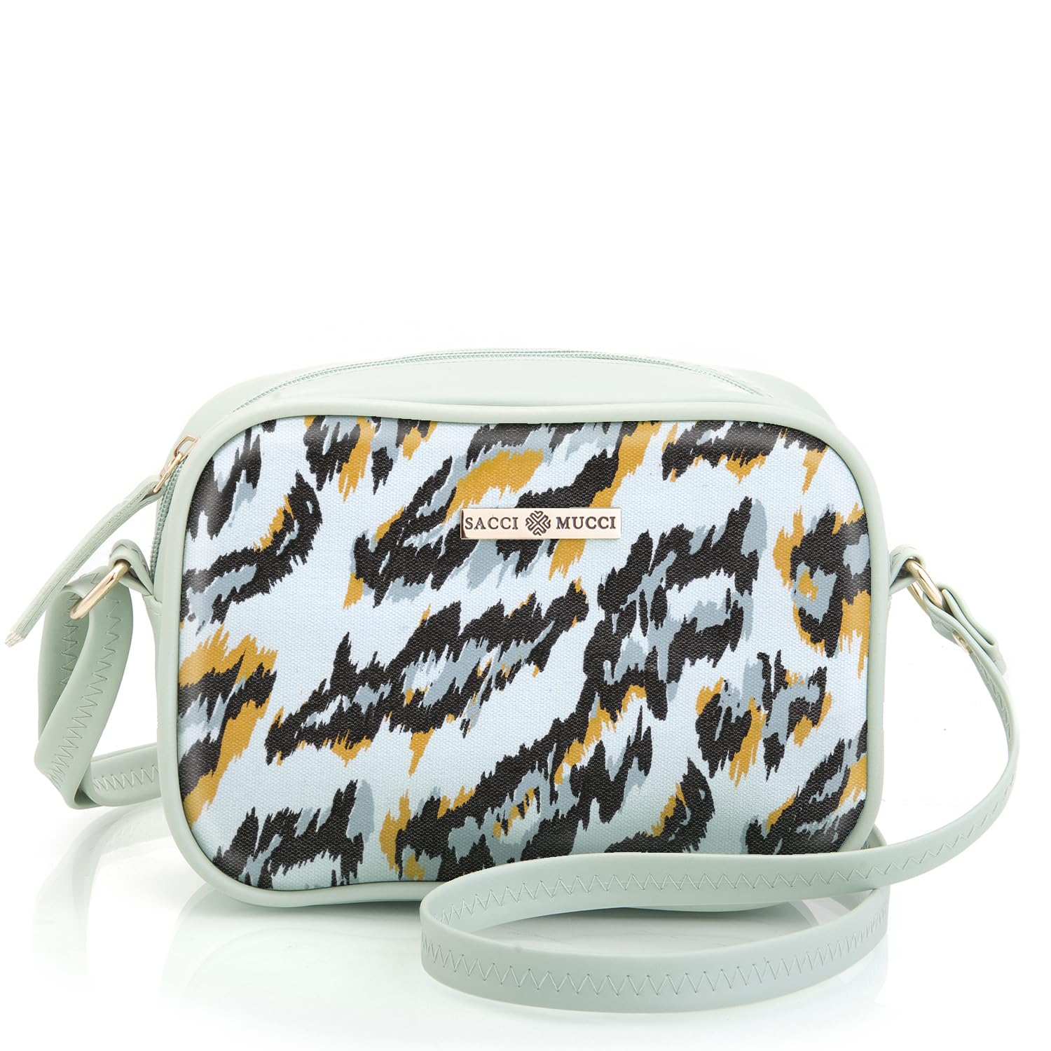 SACCI MUCCI Bags - Sling Crossbody Bag for Girls and Women | Zip Closure, Adjustable Straps - African Leopard (Mint Green) - SaumyasStore