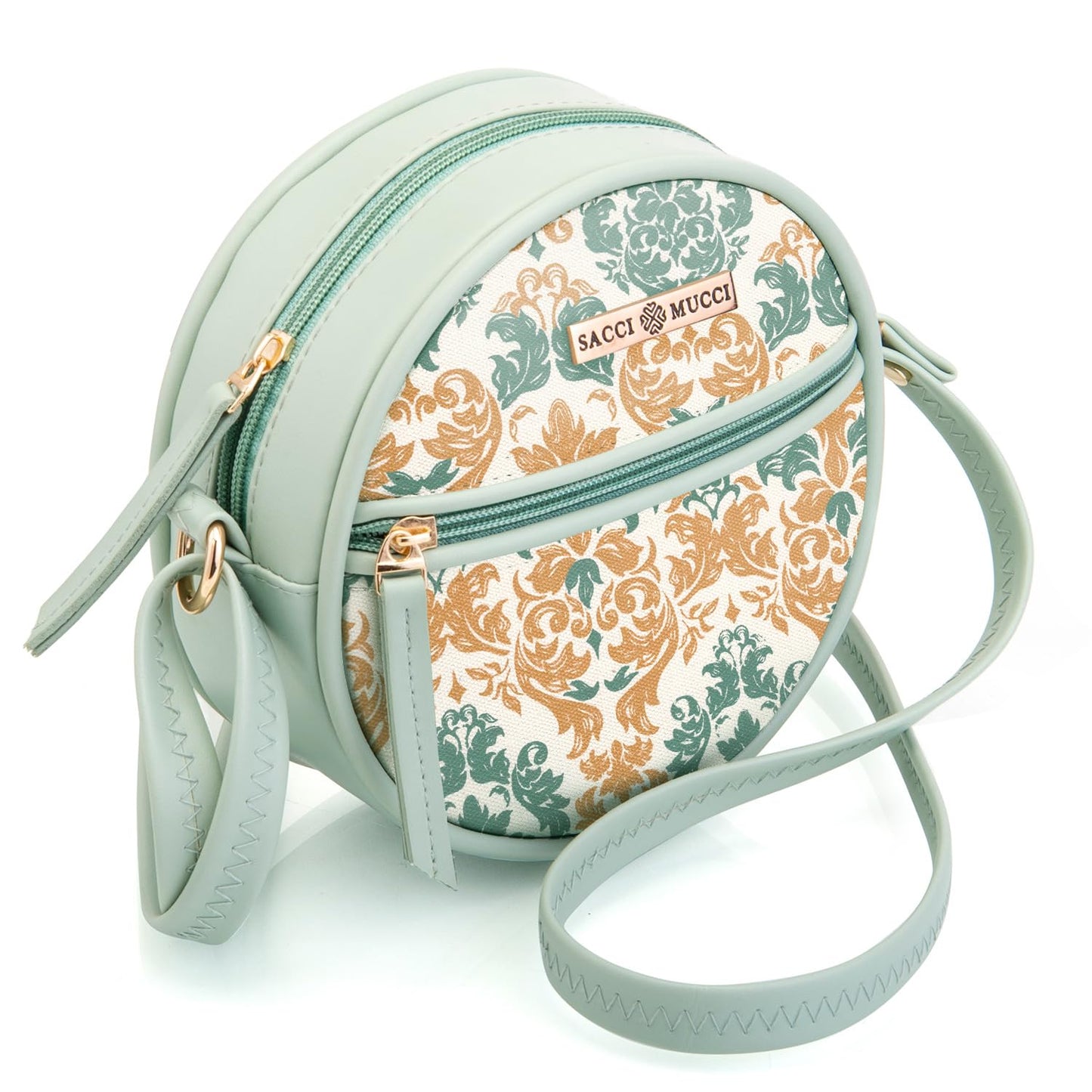 SACCI MUCCI Trending gift Sling Bag For Women's & Girls'/Ladies Round Crossbody Bag Gift for Her/Gift for Special occasion - Damask (Mint Green) - SaumyasStore