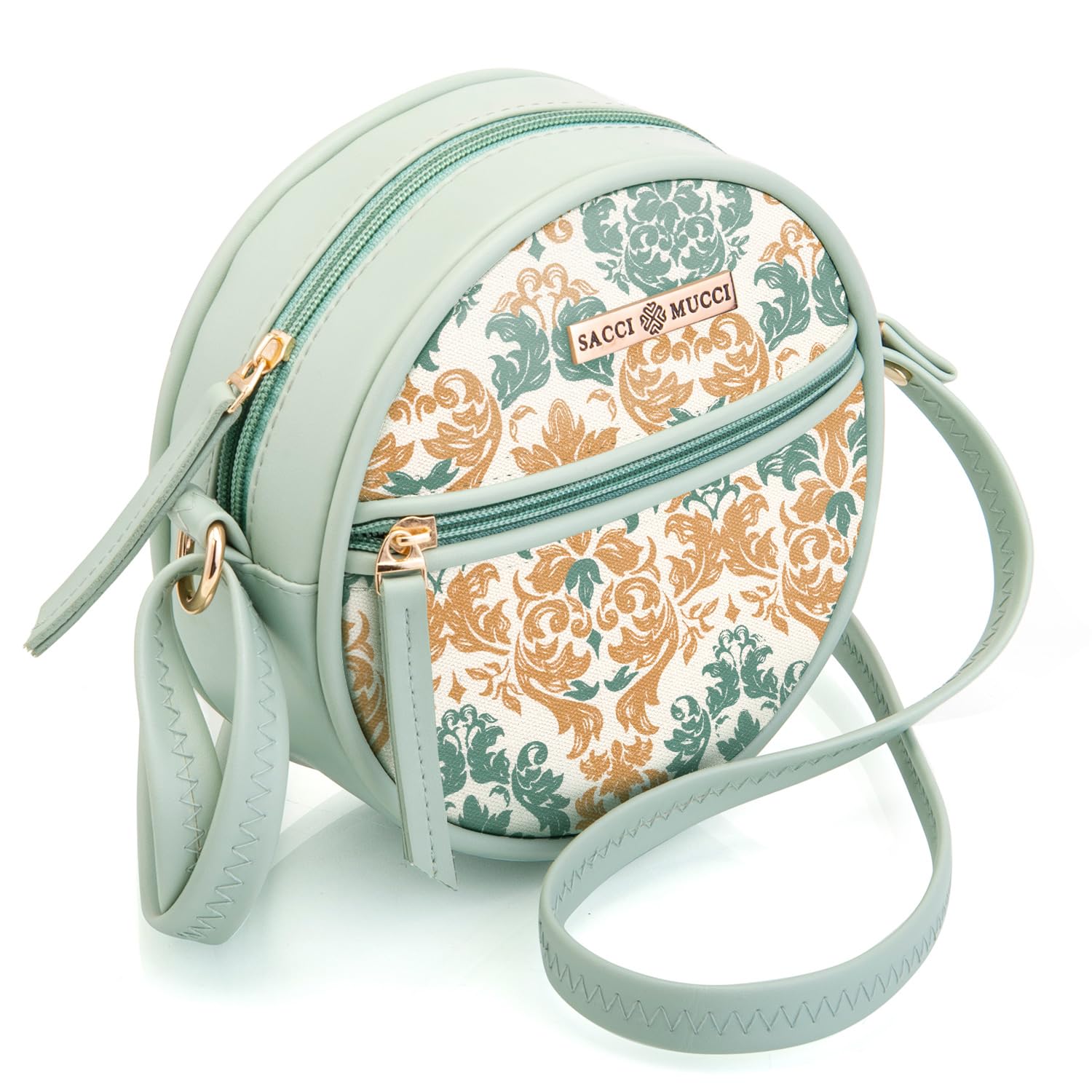 SACCI MUCCI Trending gift Sling Bag For Women's & Girls'/Ladies Round Crossbody Bag Gift for Her/Gift for Special occasion - Damask (Mint Green) - SaumyasStore