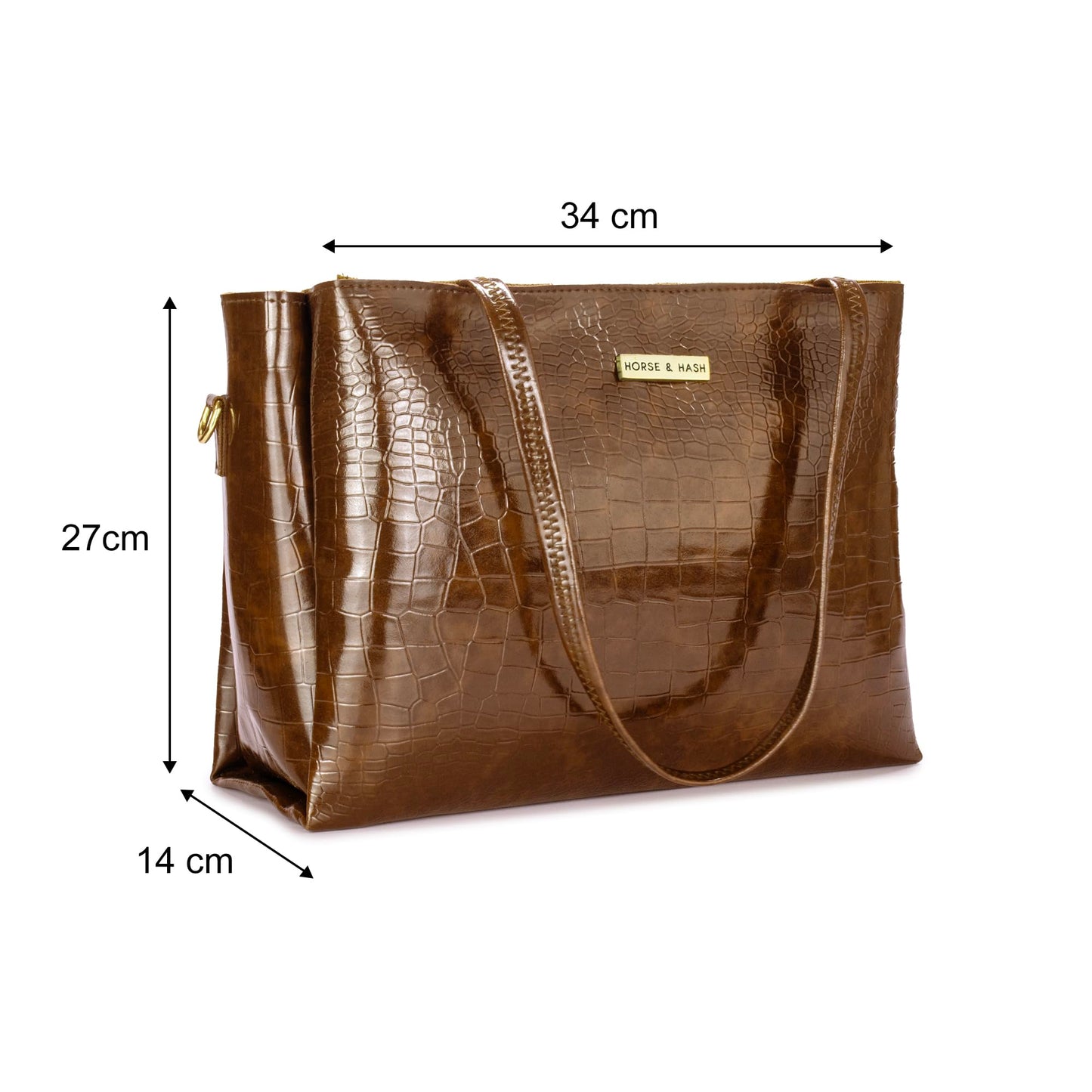 Horse and Hash Croco Pattern Tote Bags For Womens and Girls Shoulder Bag Extra Spacious (Tan) - SaumyasStore