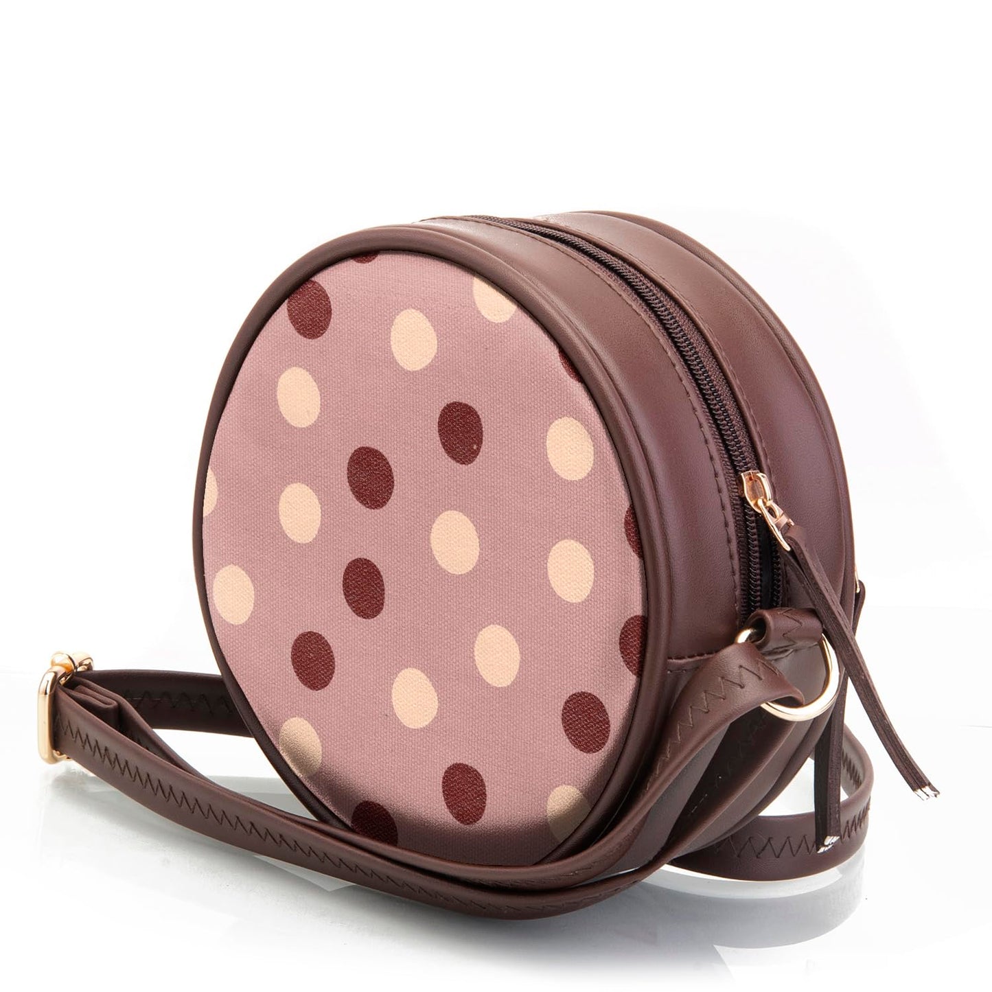 SACCI MUCCI Round Sling Bag, Printed Sling Bag For Girls, Women Sling Bag, Crossbody Bag For Women, gifts for women/Girls, Gift for her - Cute Polka (Brown) - SaumyasStore