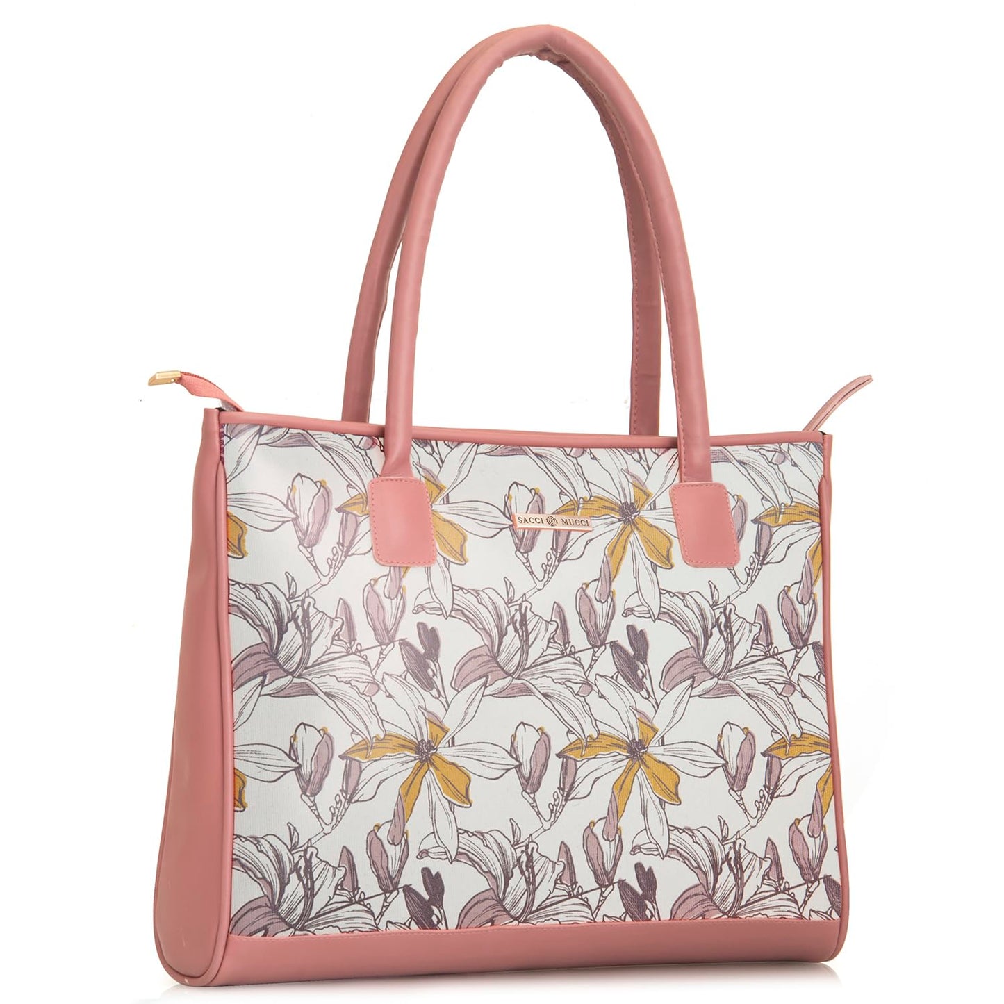 SACCI MUCCI Women's Tote Bag | Tote Bags For Women with Padded Laptop Compartment | Big Shoulder Bag for Office-Magnolia Floral Print (Blush) - SaumyasStore