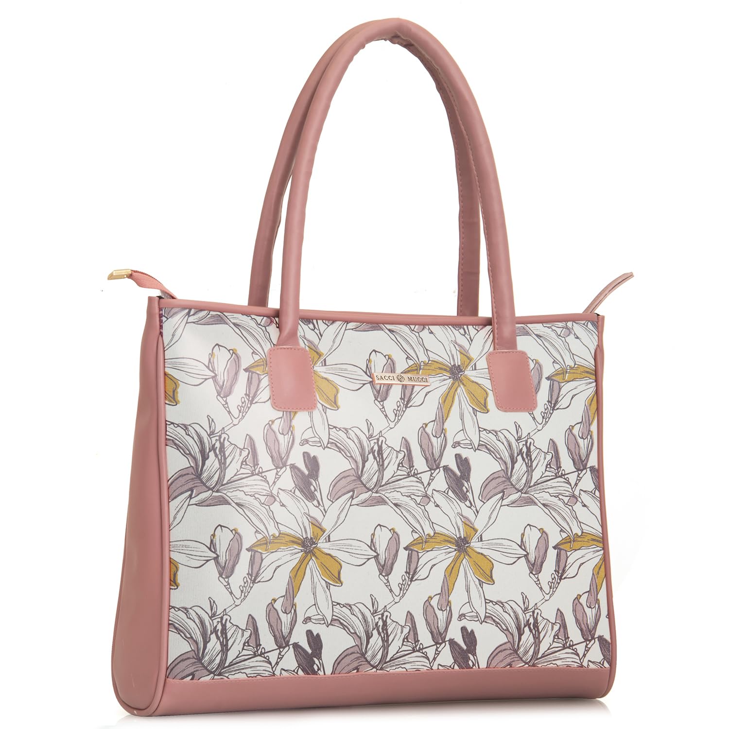 SACCI MUCCI Women's Tote Bag | Tote Bags For Women with Padded Laptop Compartment | Big Shoulder Bag for Office-Magnolia Floral Print (Blush) - SaumyasStore