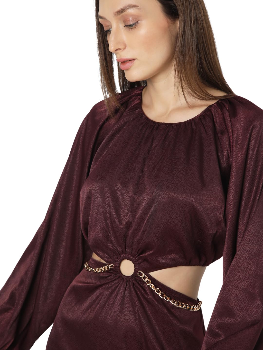 VERO MODA Women's Polyester A-Line Mini Dress (Winetasting) - SaumyasStore