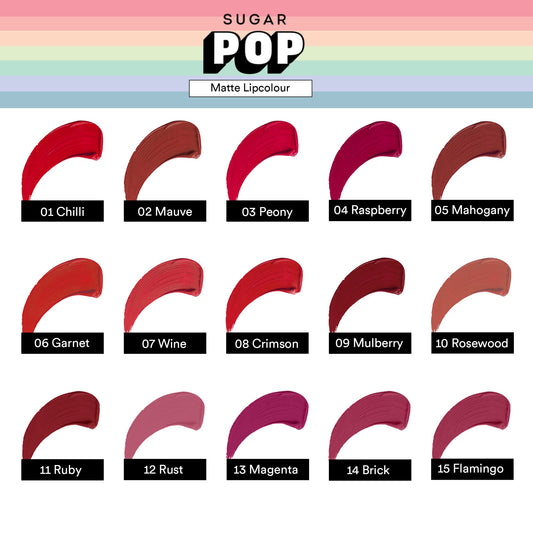 SUGAR POP Matte Lipcolour - 01 Chilli (Cherry Red) – 1.6 ml - Lasts Up to 8 hours l Red Lipstick for Women l Non-Drying, Smudge Proof, Long Lasting - SaumyasStore