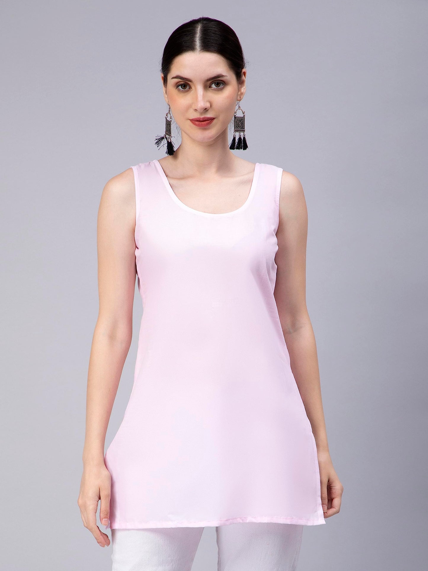 Seva Chikan Hand Embroidered Lucknowi Chikankari Pink Georgette Women Short Top & Tunic (Pink) - SaumyasStore