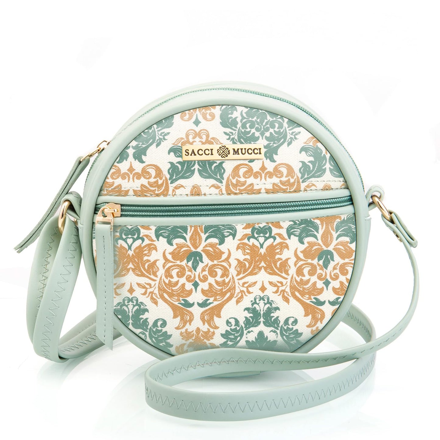 SACCI MUCCI Trending gift Sling Bag For Women's & Girls'/Ladies Round Crossbody Bag Gift for Her/Gift for Special occasion - Damask (Mint Green) - SaumyasStore