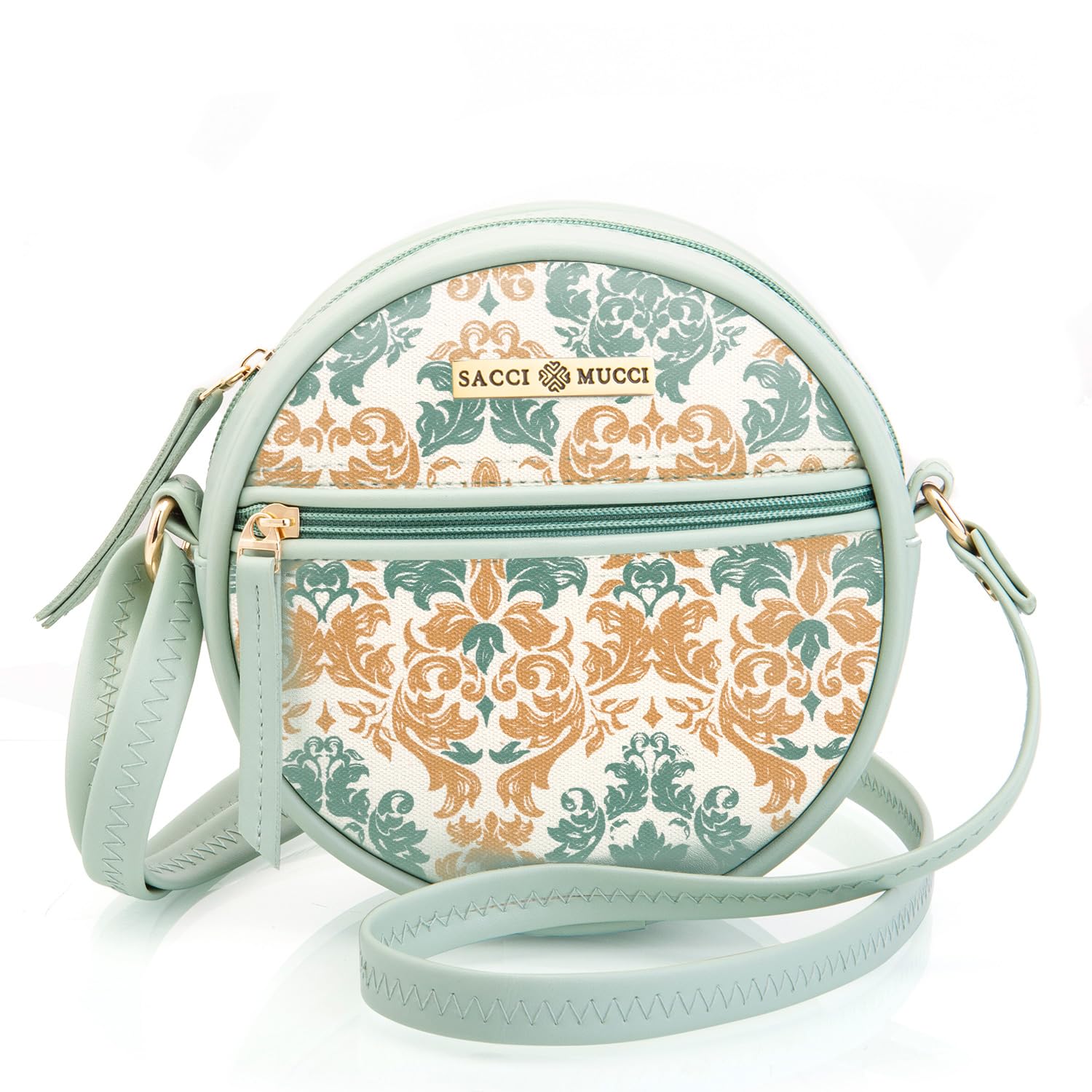 SACCI MUCCI Trending gift Sling Bag For Women's & Girls'/Ladies Round Crossbody Bag Gift for Her/Gift for Special occasion - Damask (Mint Green) - SaumyasStore