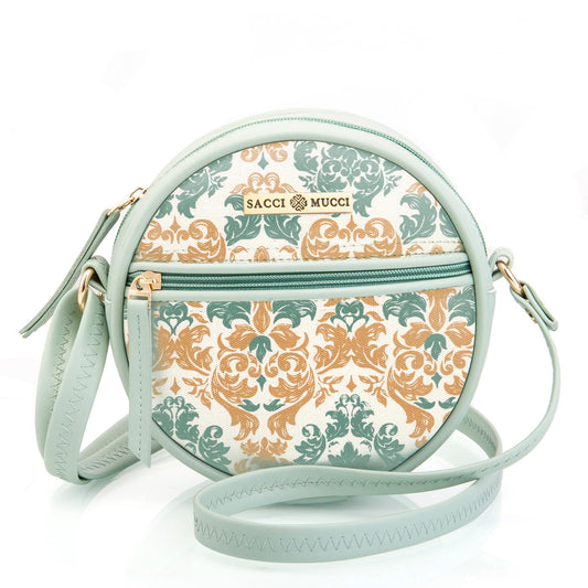 SACCI MUCCI Trending gift Sling Bag For Women's & Girls'/Ladies Round Crossbody Bag Gift for Her/Gift for Special occasion - Damask (Mint Green) - SaumyasStore