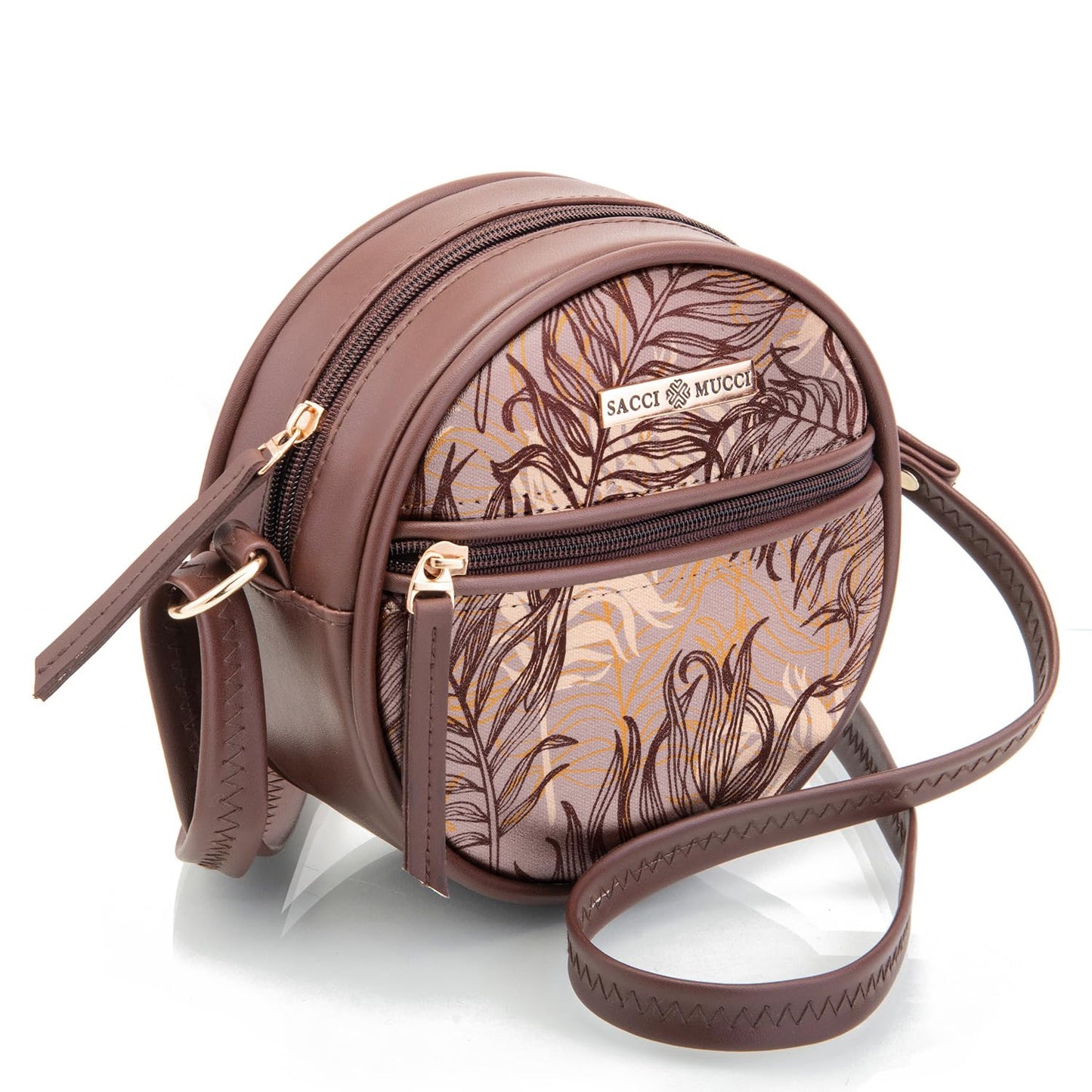 SACCI MUCCI Round Round Sling Bag, Printed Sling Bag For Girls, Crossbody Bag For Women, gifts for women, Shoulder Bag with Strap - Botanical (Brown) - SaumyasStore