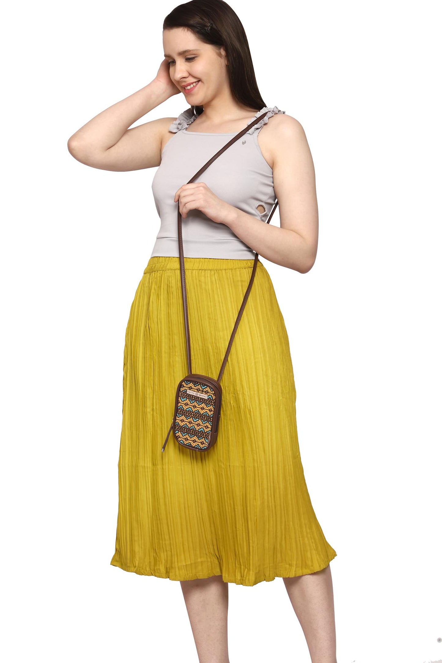 SACCI MUCCI Phone Pouch, Mobile Bag, Women's Wallet Sling Crossbody Bag for Mobile Cell Phone, Crossbody Phone Bag -EthnicTraditional Print (Brown) - SaumyasStore