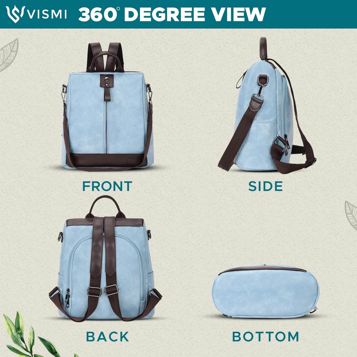 VISMIINTREND Stylish Leather Backpack Handbag Shoulder Sling Purse Bag for Women and Girl | College Bags for Girls | Belt | Travel | Work | Birthday Gift for Wife | Rakhi Gifts for Sisters | Bhabhi - SaumyasStore