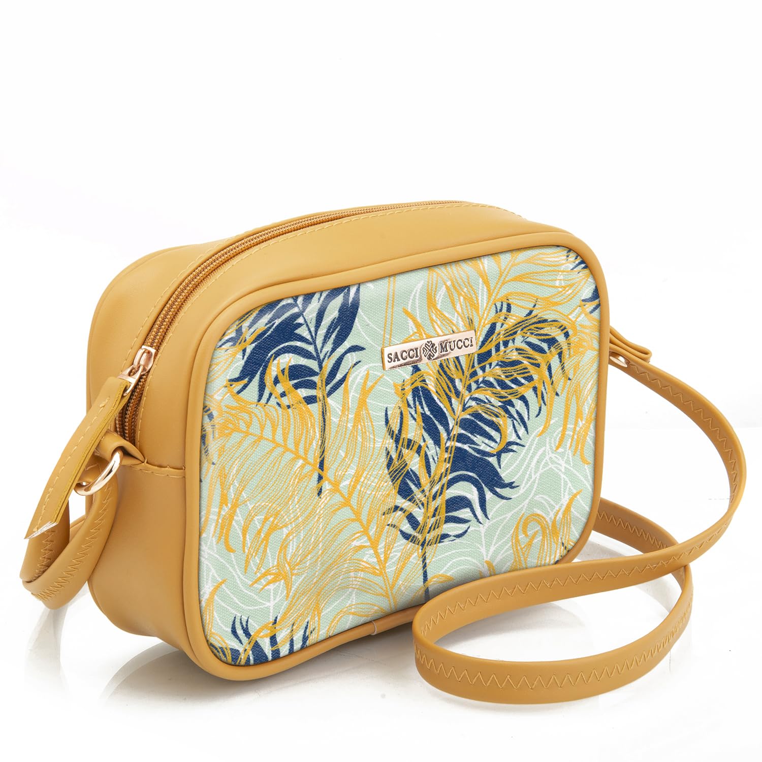 SACCI MUCCI Stylish Box Sling Bag for girls | Side Purse for Women Stylish Latest | Cross Body Sling Box Bags for Girls - Botanical (Mustard) - SaumyasStore