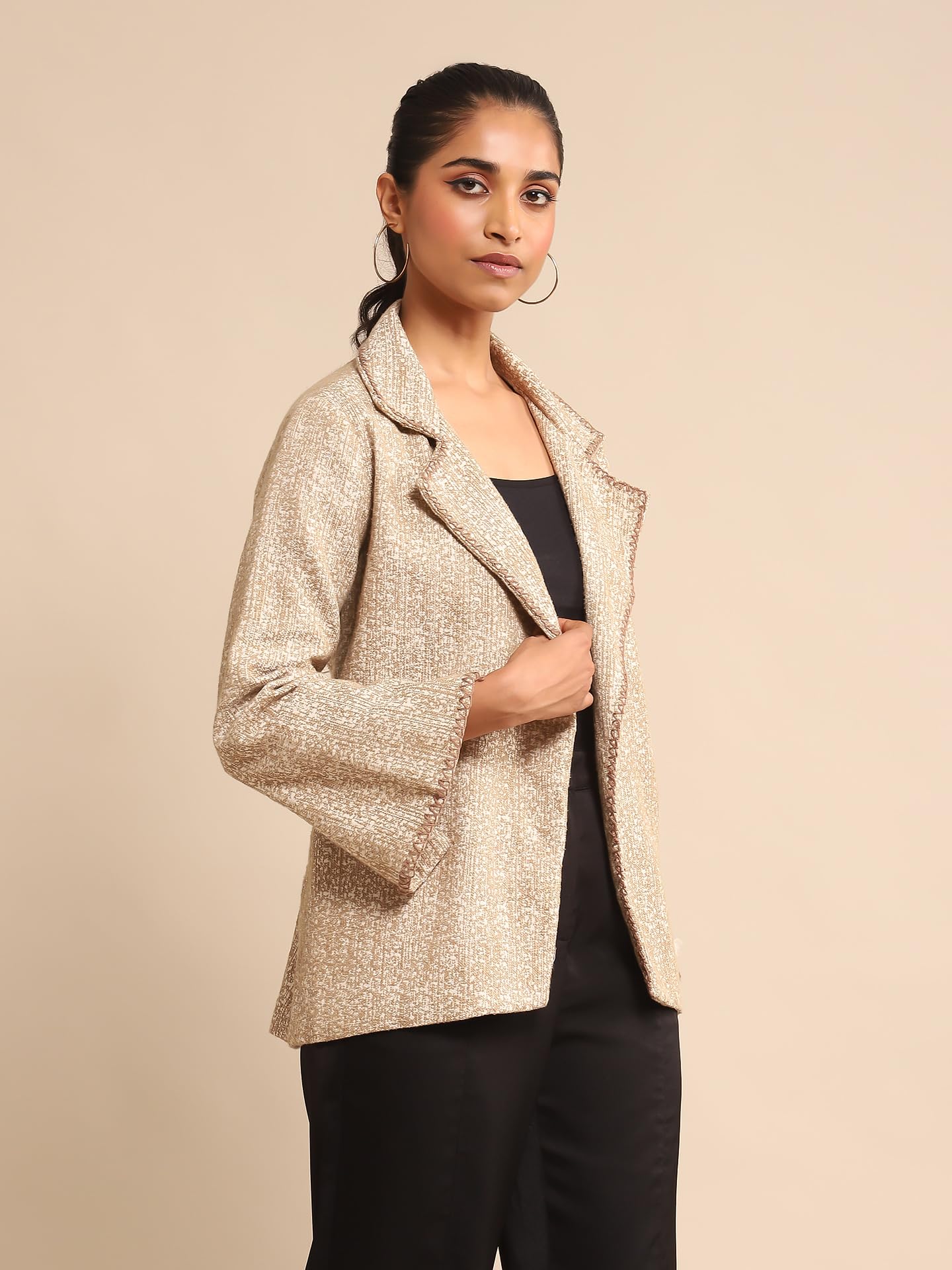 Ritu Kumar Beige Cotton Jacquard Jacket - SaumyasStore
