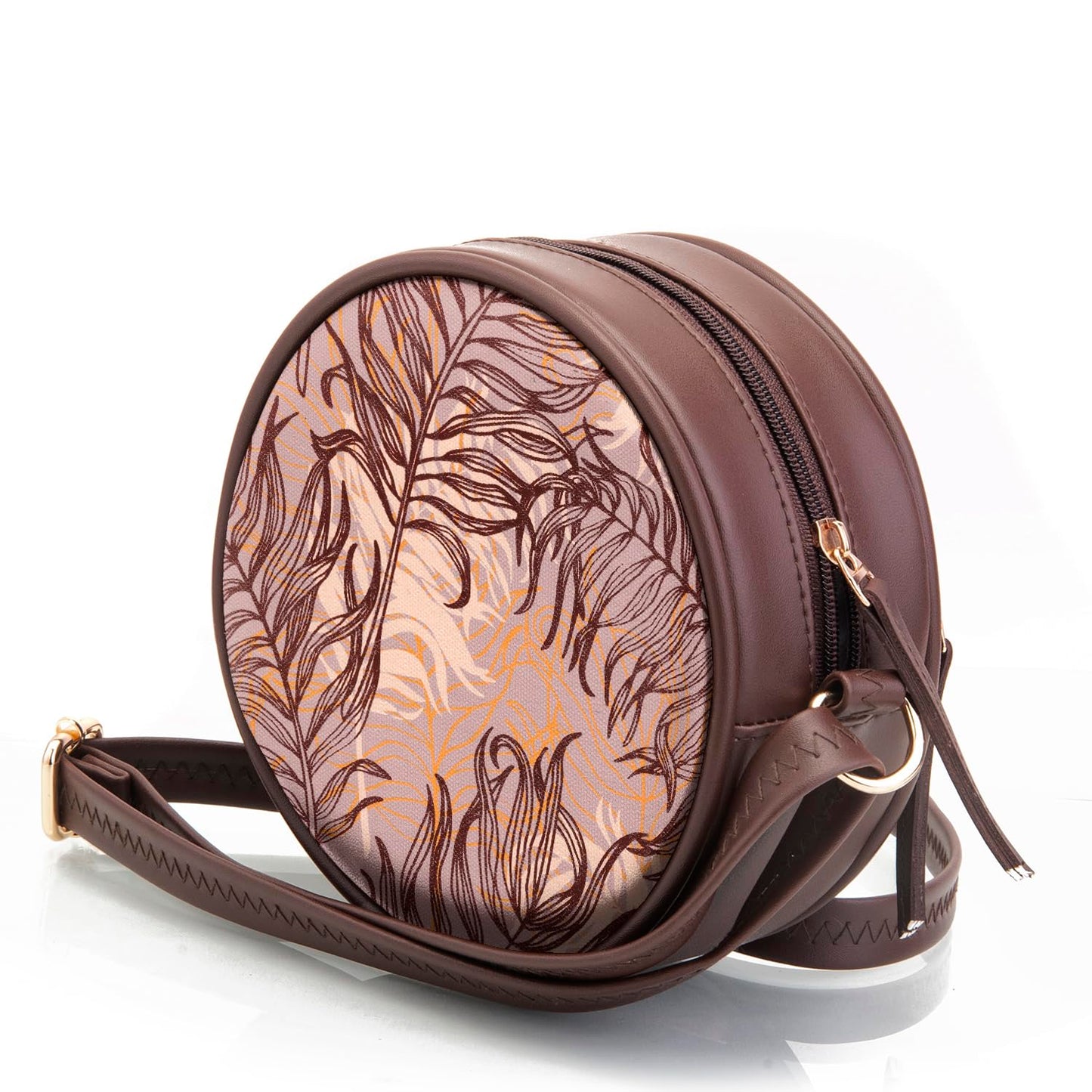 SACCI MUCCI Round Round Sling Bag, Printed Sling Bag For Girls, Crossbody Bag For Women, gifts for women, Shoulder Bag with Strap - Botanical (Brown) - SaumyasStore