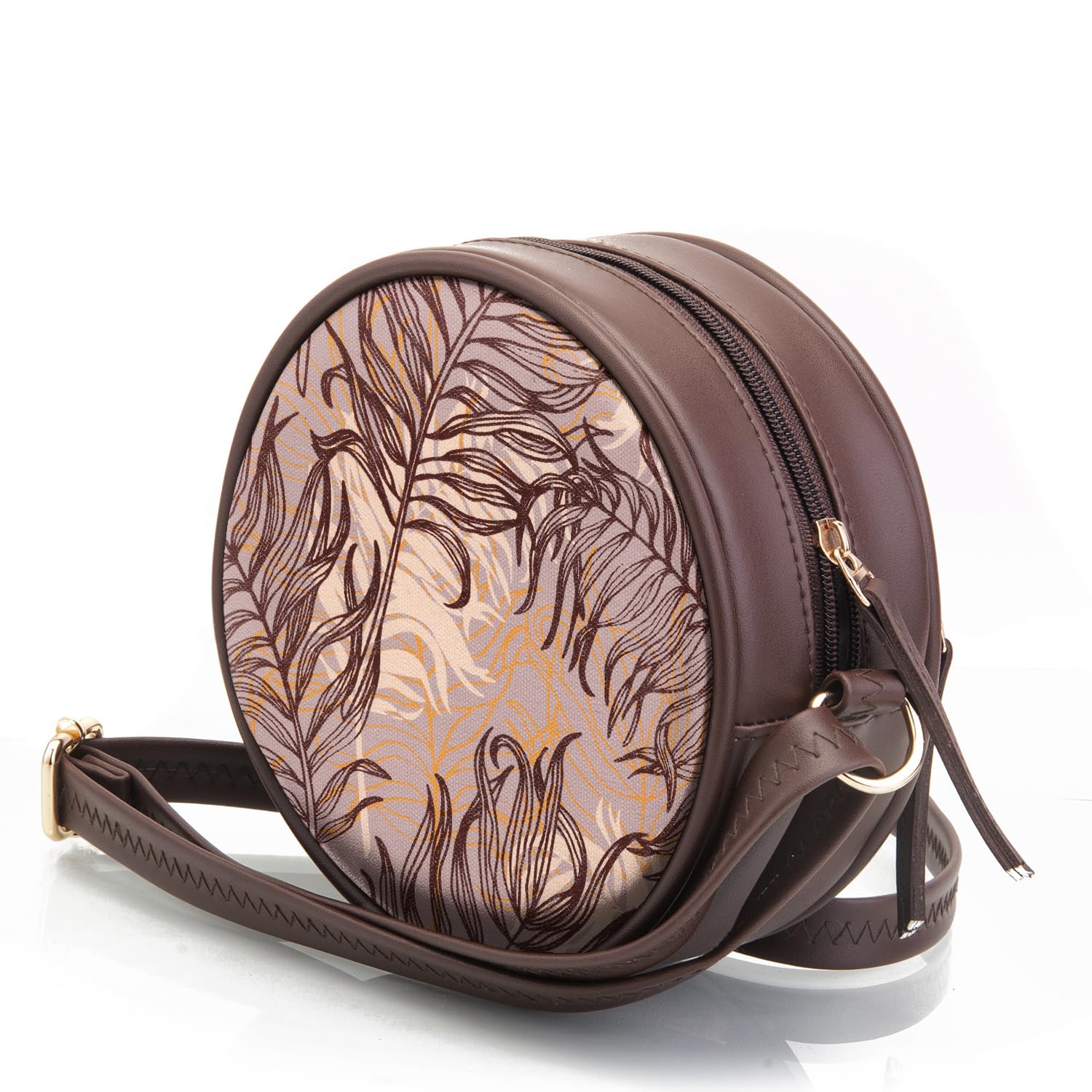 SACCI MUCCI Round Round Sling Bag, Printed Sling Bag For Girls, Crossbody Bag For Women, gifts for women, Shoulder Bag with Strap - Botanical (Brown) - SaumyasStore