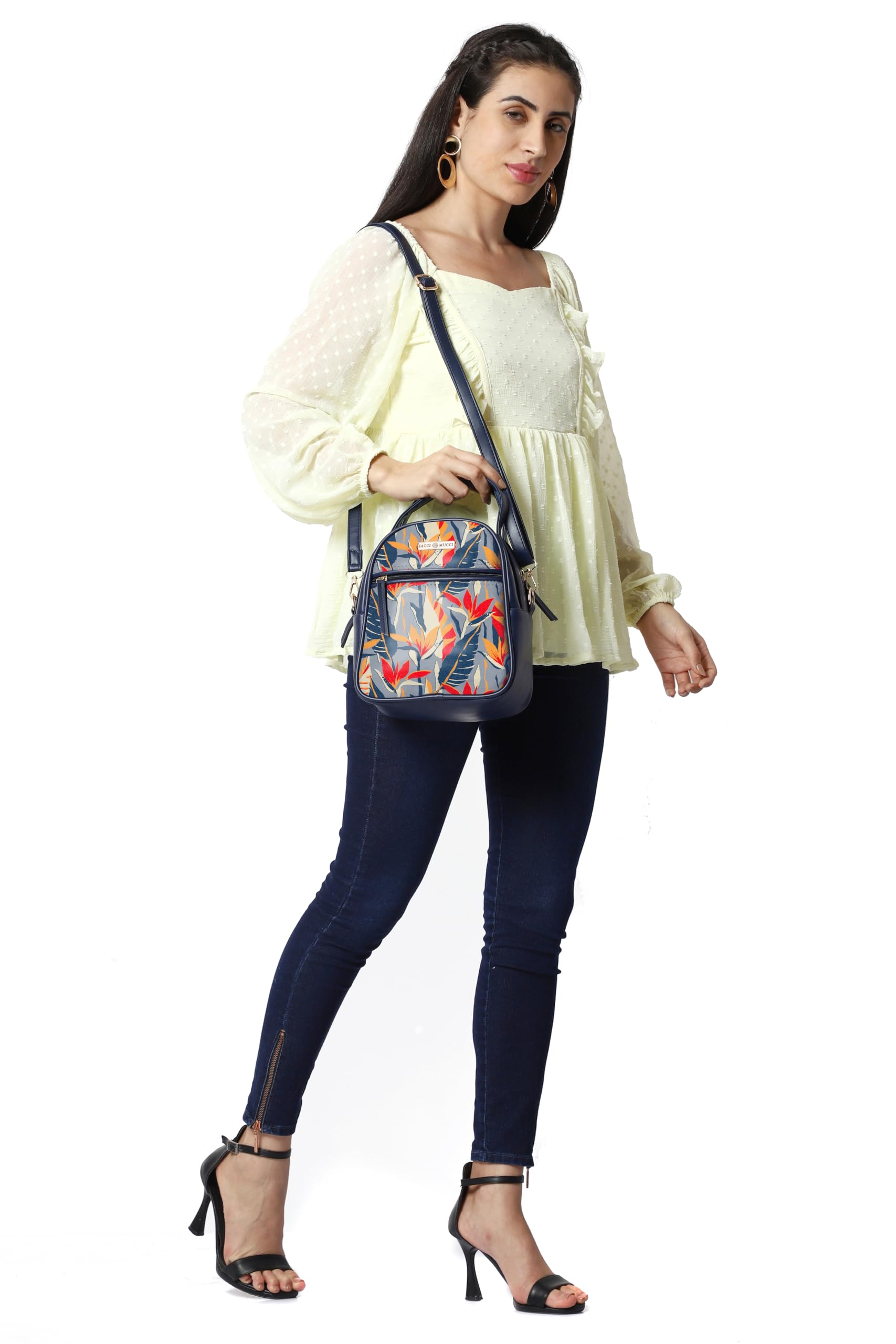 SACCI MUCCI Women's Satchel Bag | Ladies Purse Handbag | Women's Handbag - Exotic Jungle (Navy Blue) - SaumyasStore