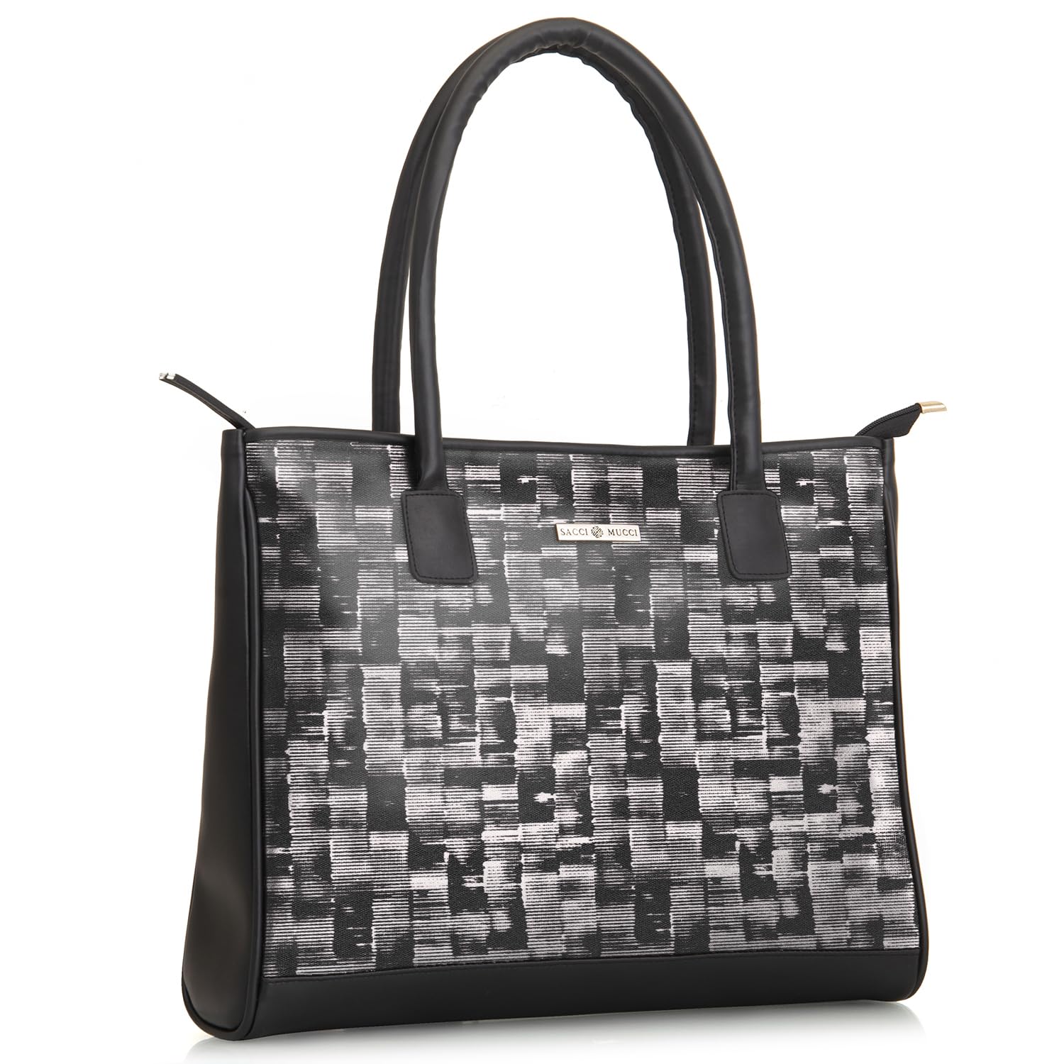 SACCI MUCCI Women's Tote Bag | Tote Bags For Women with Padded Laptop Compartment | Big Shoulder Bag for Office- Irregular Stripes Tie Dye (Black) - SaumyasStore