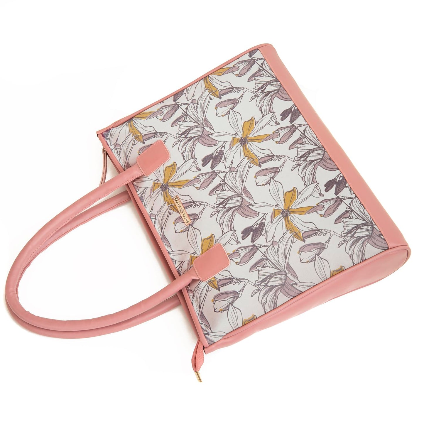 SACCI MUCCI Women's Tote Bag | Tote Bags For Women with Padded Laptop Compartment | Big Shoulder Bag for Office-Magnolia Floral Print (Blush) - SaumyasStore