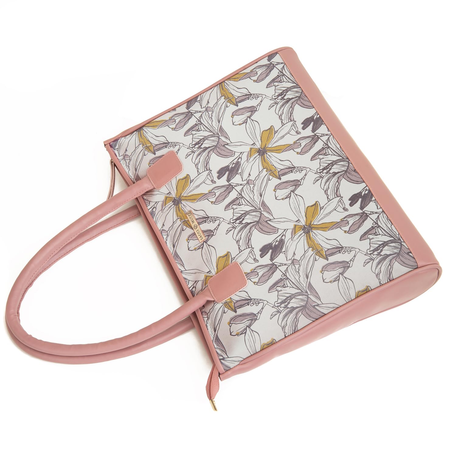 SACCI MUCCI Women's Tote Bag | Tote Bags For Women with Padded Laptop Compartment | Big Shoulder Bag for Office-Magnolia Floral Print (Blush) - SaumyasStore