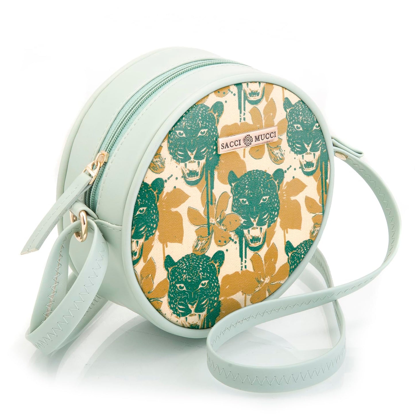 SACCI MUCCI Round Sling Bag, Printed Sling Bag For Girls, Women Sling Bag, Crossbody Bag For Women, Girls, Gift for her - Wild Print (Mint Green) - SaumyasStore