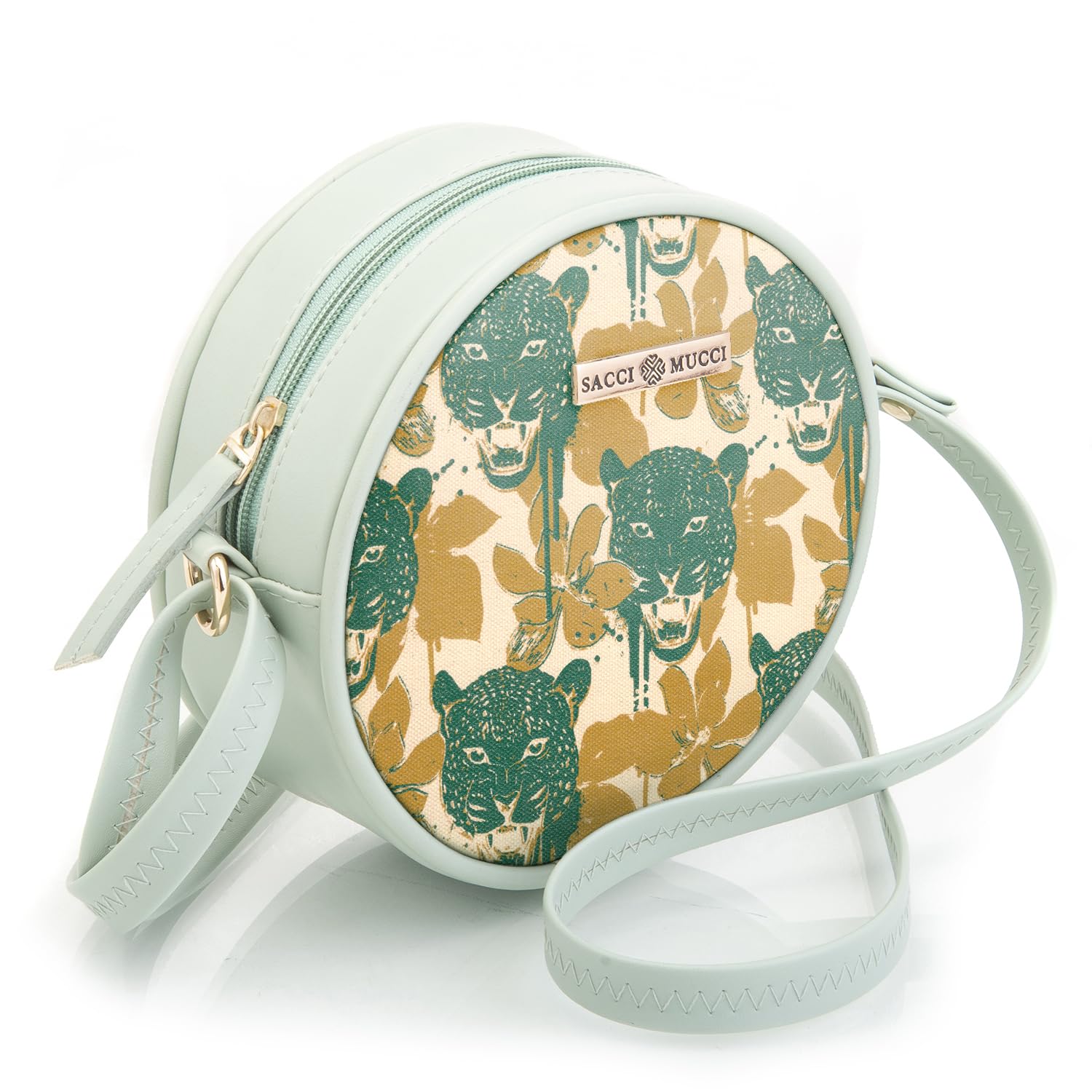 SACCI MUCCI Round Sling Bag, Printed Sling Bag For Girls, Women Sling Bag, Crossbody Bag For Women, Girls, Gift for her - Wild Print (Mint Green) - SaumyasStore