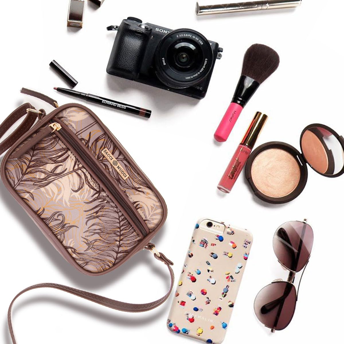 SACCI MUCCI Boxy Shoulder Sling Crossbody Bag for Women, Stylish Sling Bag For Girls, Ladies Purse, Shoulder Bag, Gift for Girls - Botanical (Brown) - SaumyasStore