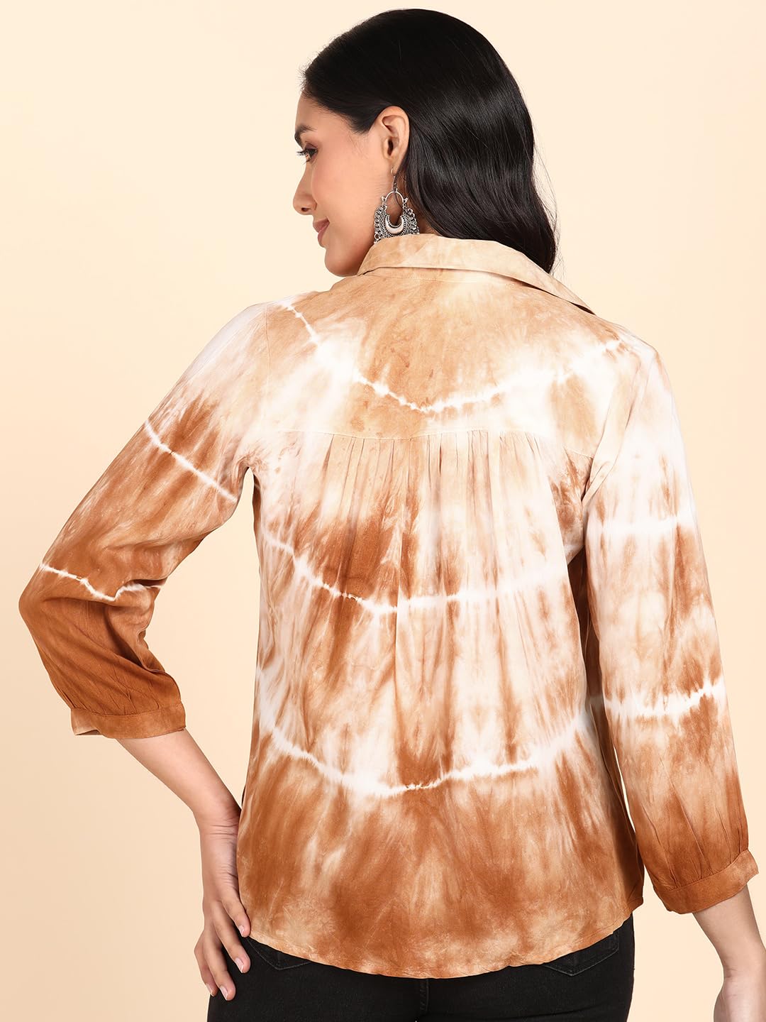 Maaesa Hand Done Shibori Dyed Rayon Shirts for Women (Mustard) - SaumyasStore