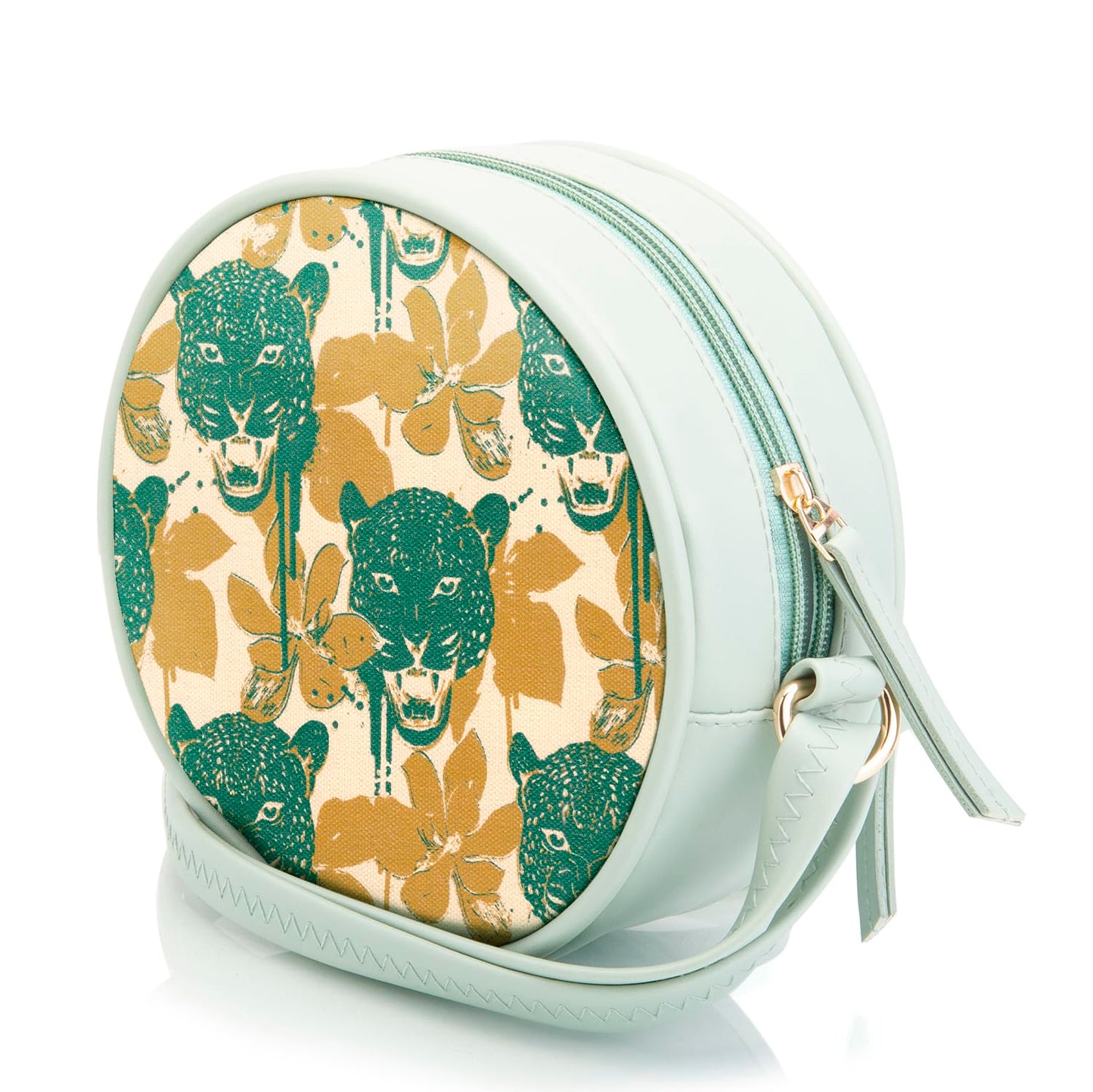 SACCI MUCCI Round Sling Bag, Printed Sling Bag For Girls, Women Sling Bag, Crossbody Bag For Women, Girls, Gift for her - Wild Print (Mint Green) - SaumyasStore