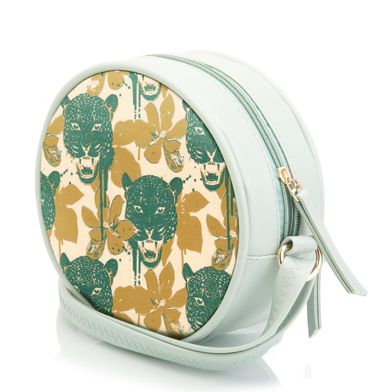 SACCI MUCCI Round Sling Bag, Printed Sling Bag For Girls, Women Sling Bag, Crossbody Bag For Women, Girls, Gift for her - Wild Print (Mint Green) - SaumyasStore