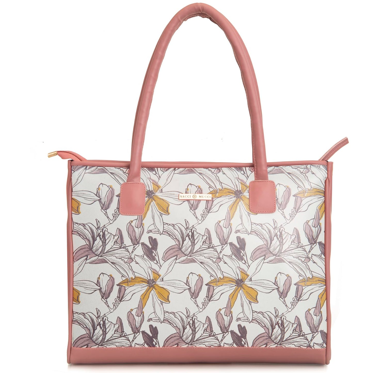 SACCI MUCCI Women's Tote Bag | Tote Bags For Women with Padded Laptop Compartment | Big Shoulder Bag for Office-Magnolia Floral Print (Blush) - SaumyasStore