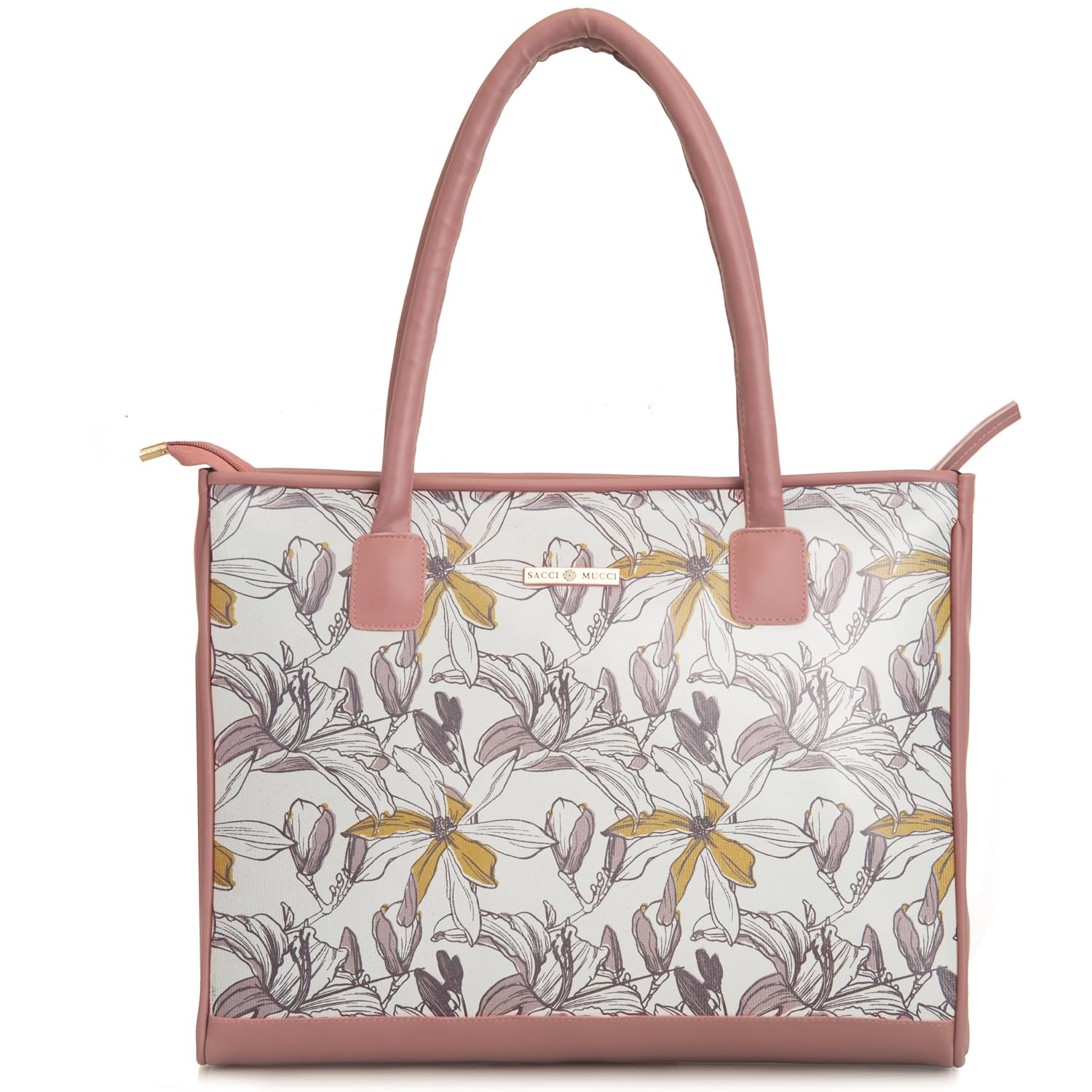 SACCI MUCCI Women's Tote Bag | Tote Bags For Women with Padded Laptop Compartment | Big Shoulder Bag for Office-Magnolia Floral Print (Blush) - SaumyasStore