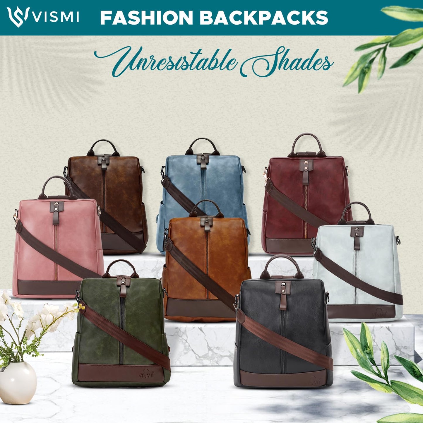 VISMIINTREND Stylish Leather Backpack Handbag Shoulder Sling Purse Bag for Women and Girl | College Bags for Girls | Belt | Travel | Work | Birthday Gift for Wife | Rakhi Gifts for Sisters | Bhabhi - SaumyasStore