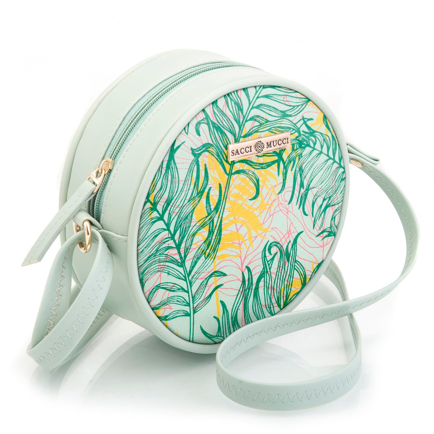 SACCI MUCCI Round Sling Bag, Printed Sling Bag For Girls, Women Sling Bag, Crossbody Bag For Women, gifts for women/Girls, Gift for her - Botanical (Mint green) - SaumyasStore