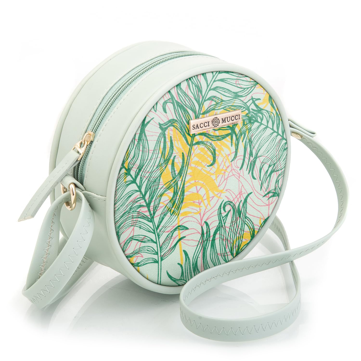 SACCI MUCCI Round Sling Bag, Printed Sling Bag For Girls, Women Sling Bag, Crossbody Bag For Women, gifts for women/Girls, Gift for her - Botanical (Mint green) - SaumyasStore