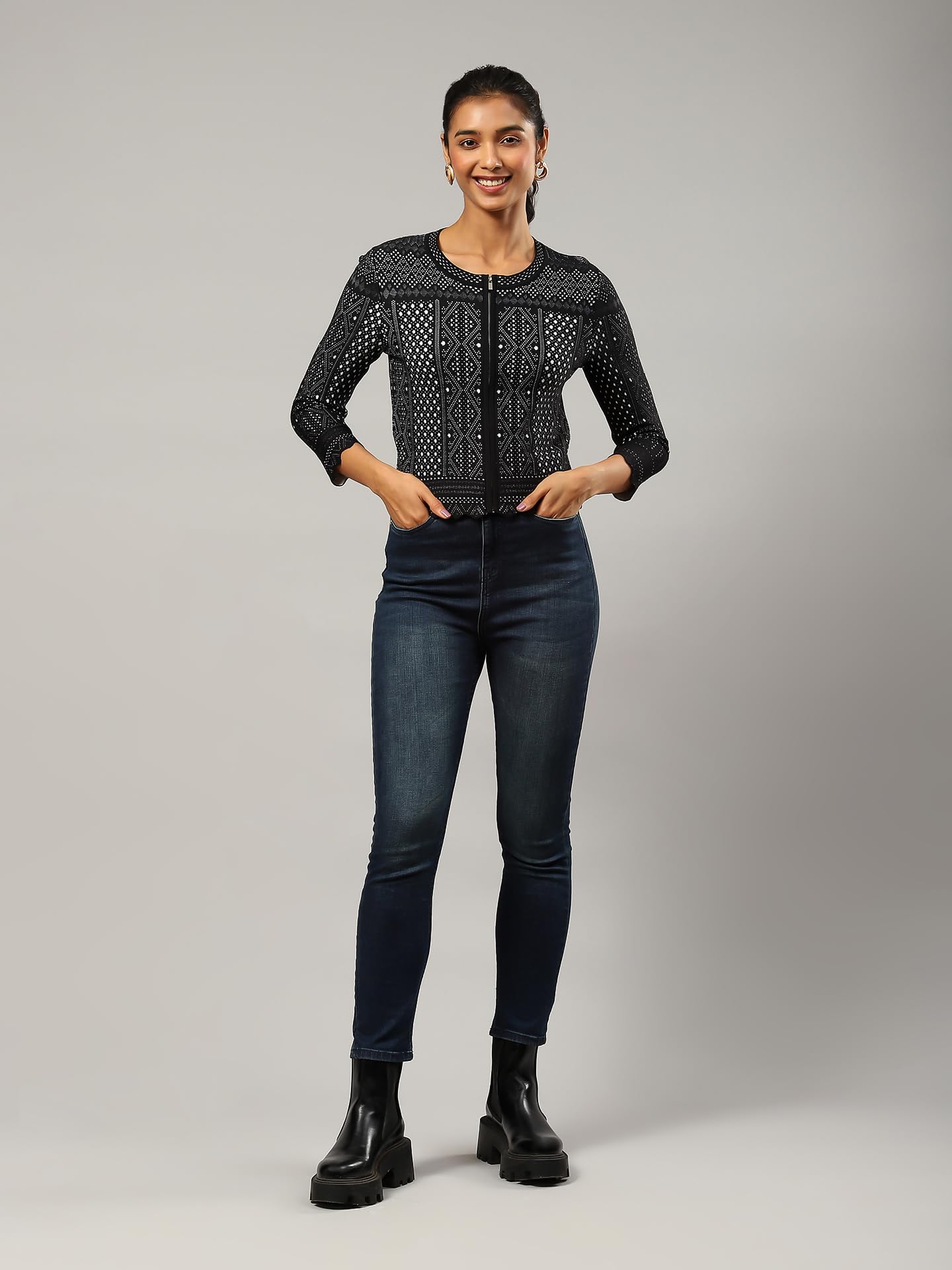 Label RITU KUMAR Black Jacquard Jacket - SaumyasStore