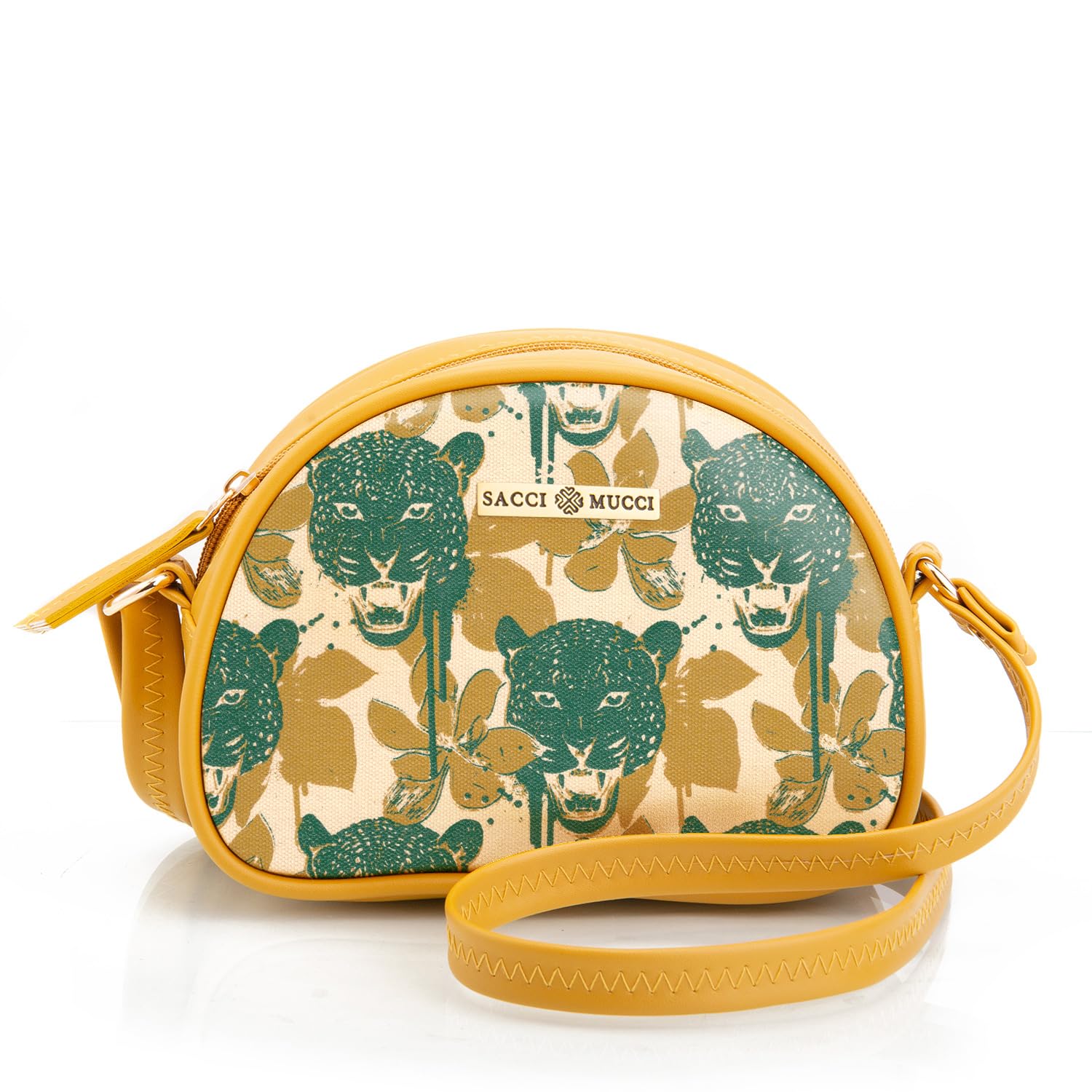 SACCI MUCCI Printed Handcrafted Crossbody Rainbow sling bag, Sling Bag for Women Ladies Single Shoulder Bag - Wild Print (Mustard) - SaumyasStore