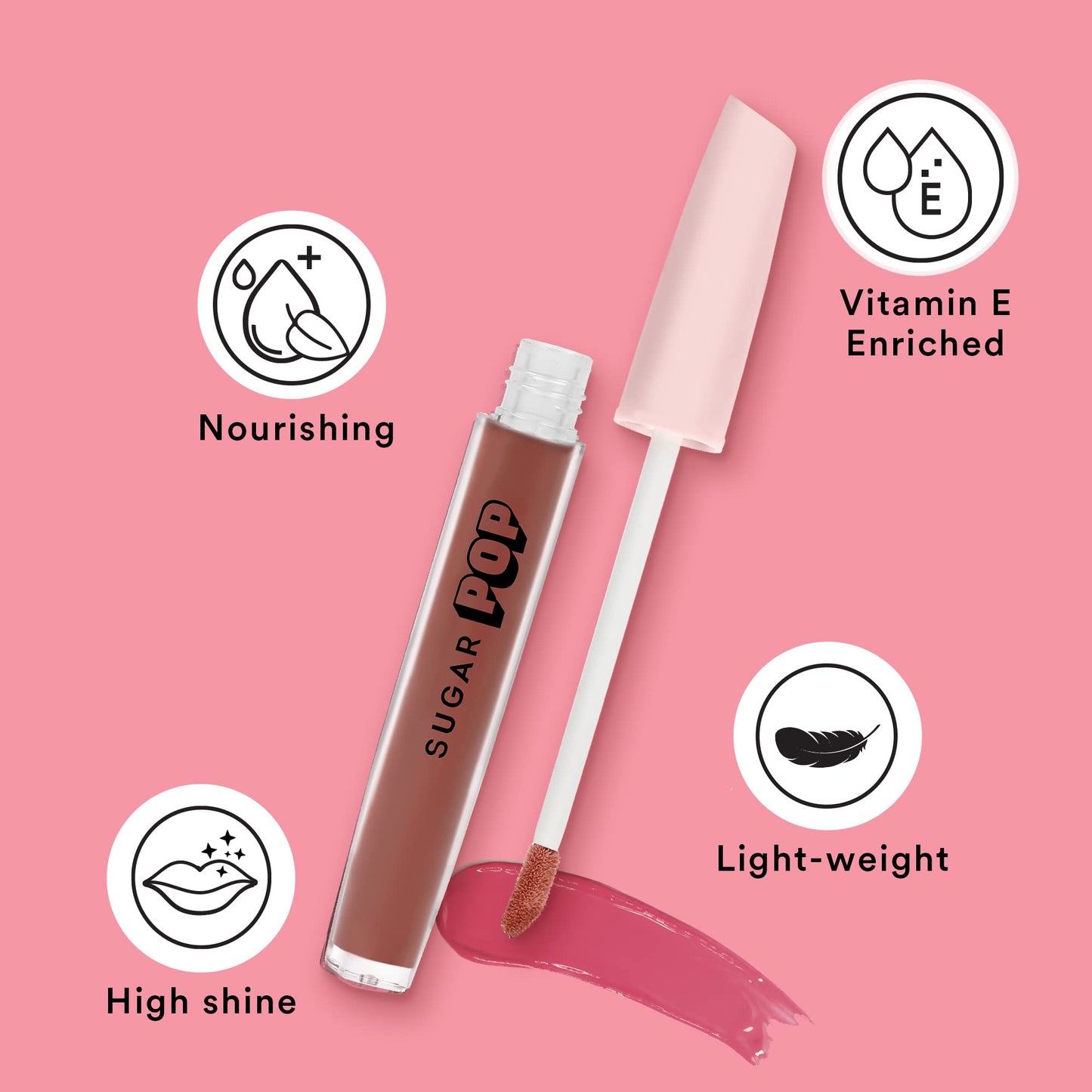 SUGAR POP High Shine Lip Gloss - 03 Maple (Nude Brown) For Soft & Dewy Lips Enriched With Vitamin E, Jojoba Oil & Shea Butter, Richly Pigmented 3.5ml - SaumyasStore