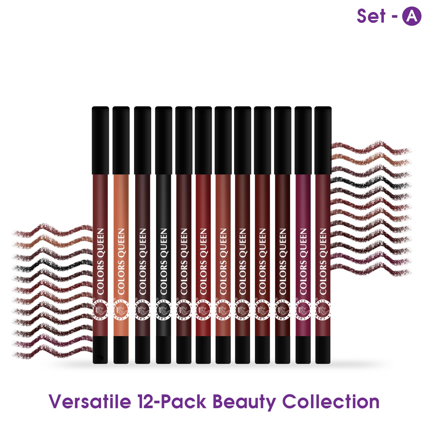Colors Queen Vivid Matte Eye & Lip Liner Pencil Set | Long Lasting, Waterproof & Smudge Proof Lip Liner | Bold & Creamy Lip Liner Pencil Set of 12 (1.5g x12) | Multi Color A - SaumyasStore