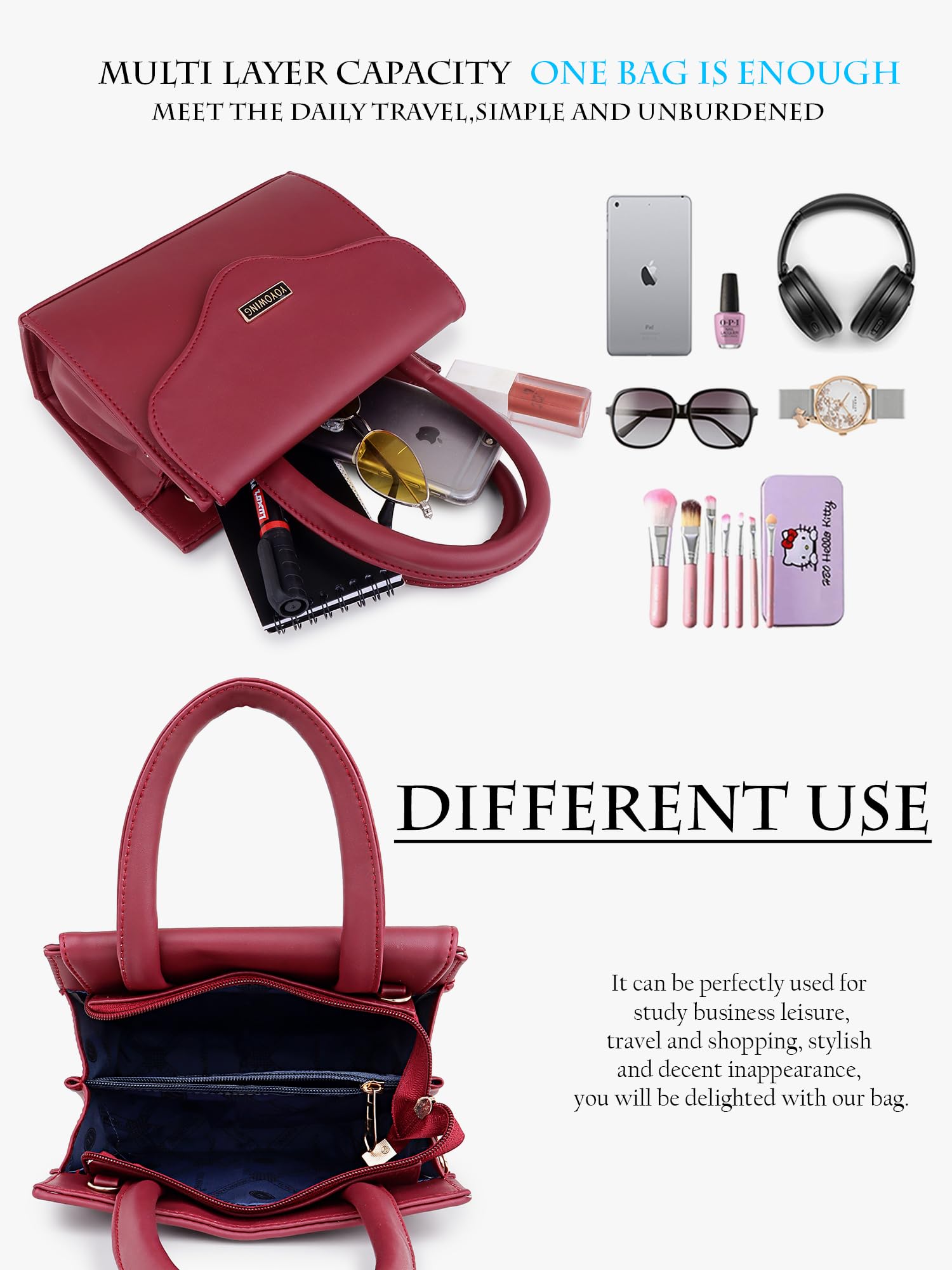 YOYOWING Hand bag for women Synthetic Leather Cross body Ladies sling purse travel shoulder strap (Cherry) - SaumyasStore