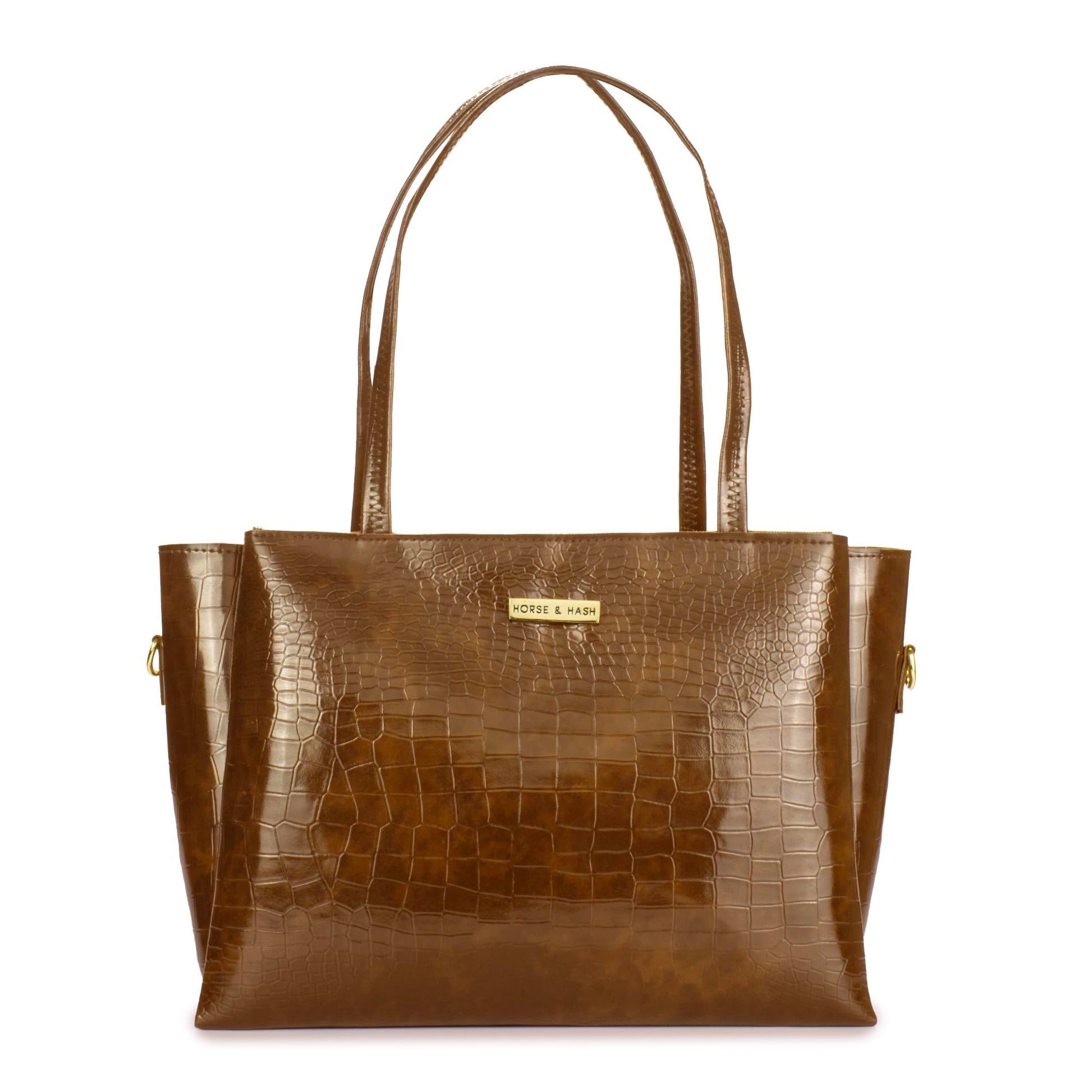 Horse and Hash Croco Pattern Tote Bags For Womens and Girls Shoulder Bag Extra Spacious (Tan) - SaumyasStore