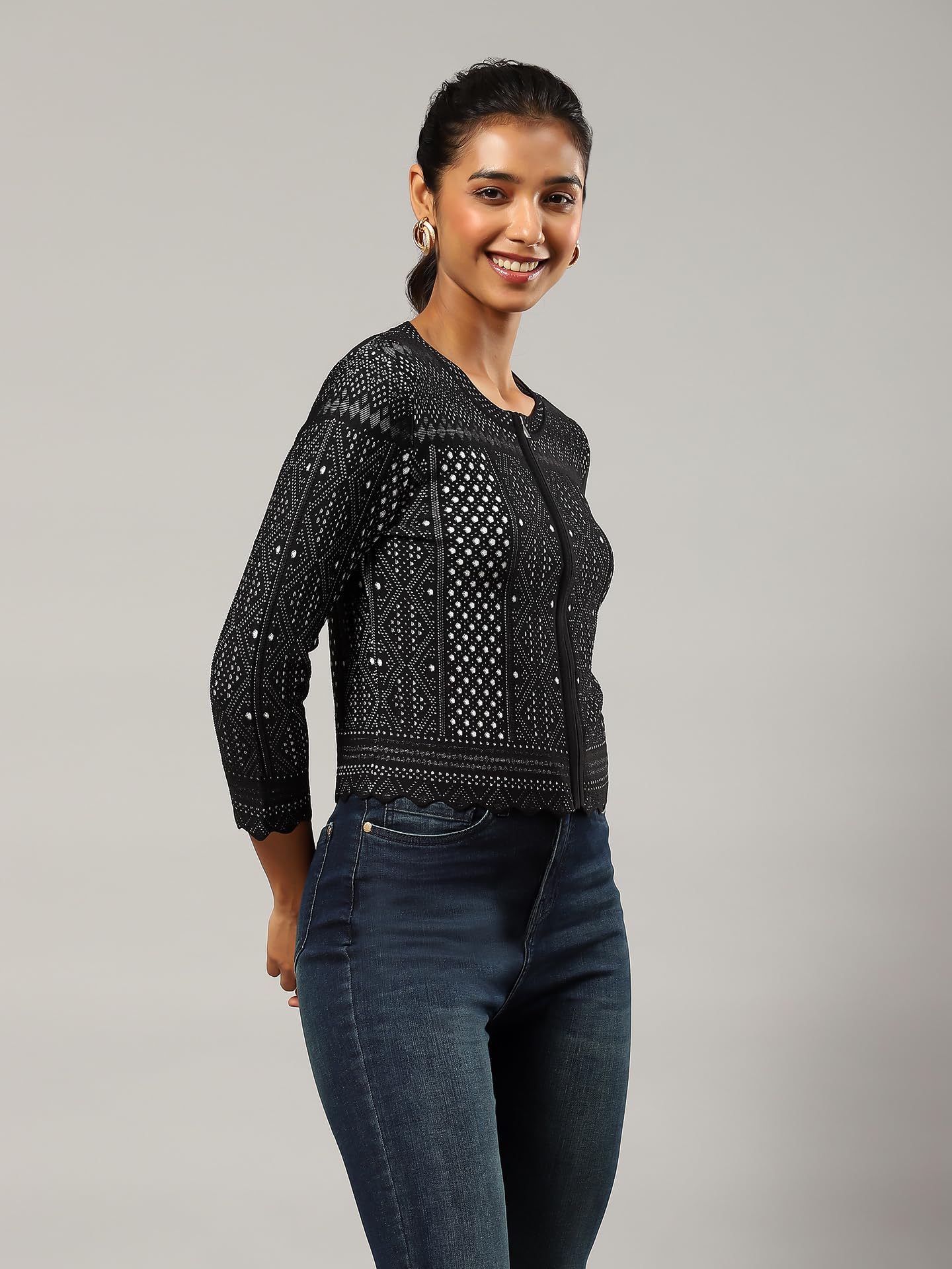Label RITU KUMAR Black Jacquard Jacket - SaumyasStore