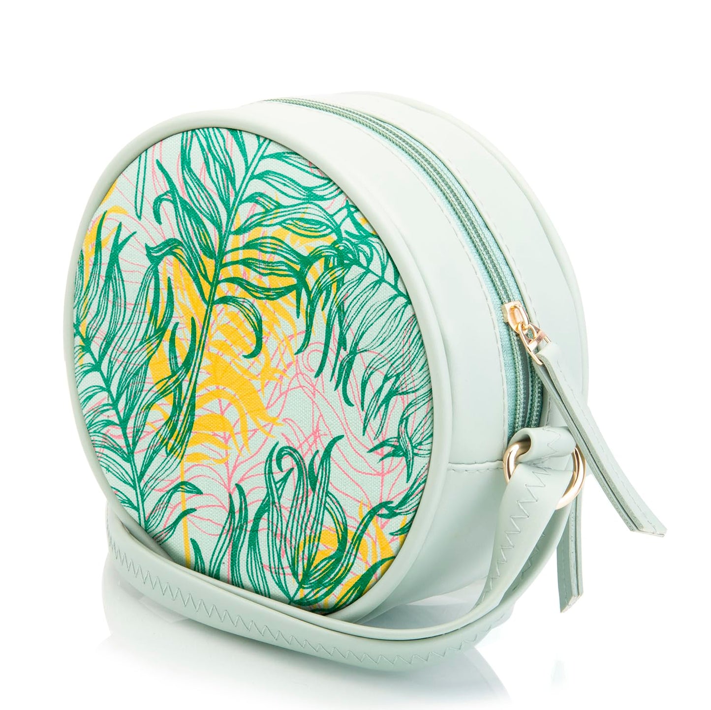 SACCI MUCCI Round Sling Bag, Printed Sling Bag For Girls, Women Sling Bag, Crossbody Bag For Women, gifts for women/Girls, Gift for her - Botanical (Mint green) - SaumyasStore