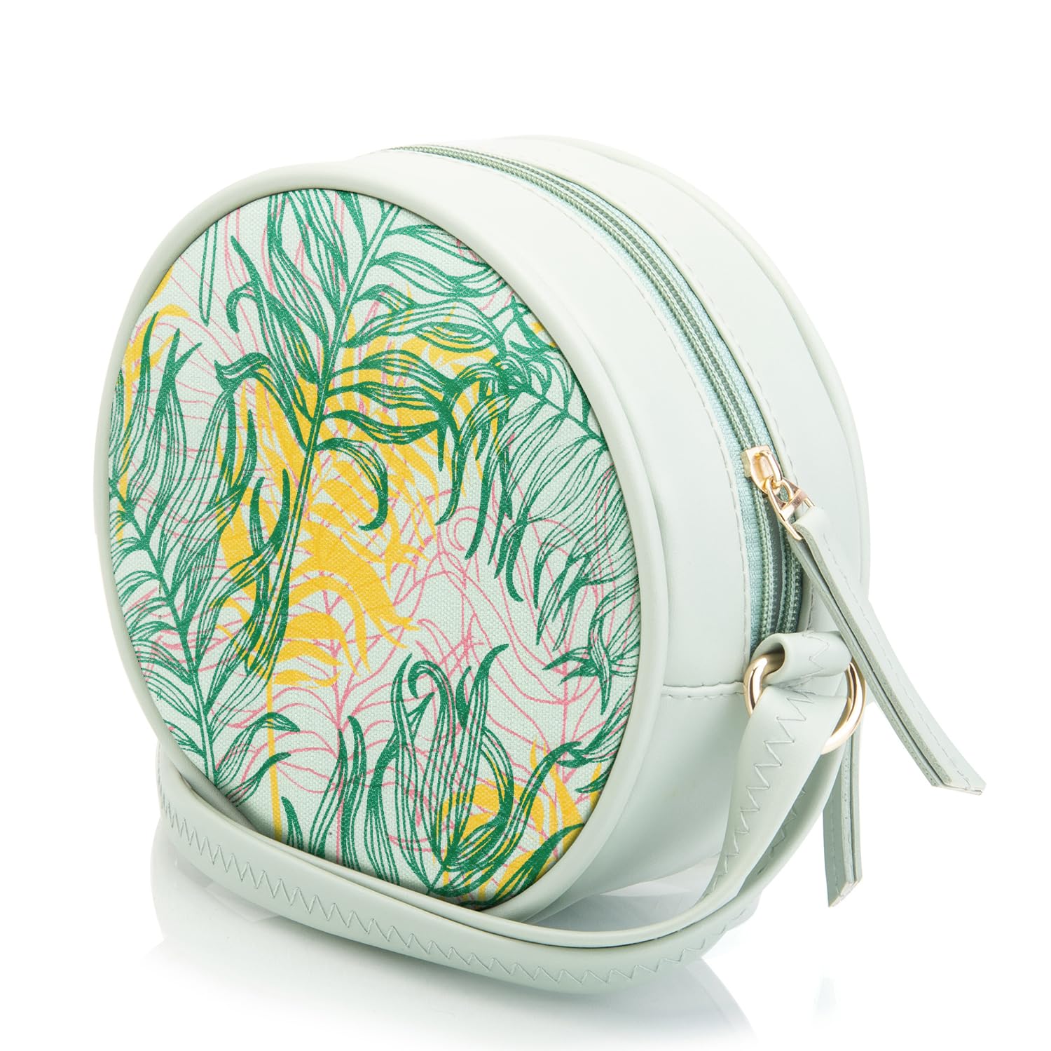 SACCI MUCCI Round Sling Bag, Printed Sling Bag For Girls, Women Sling Bag, Crossbody Bag For Women, gifts for women/Girls, Gift for her - Botanical (Mint green) - SaumyasStore